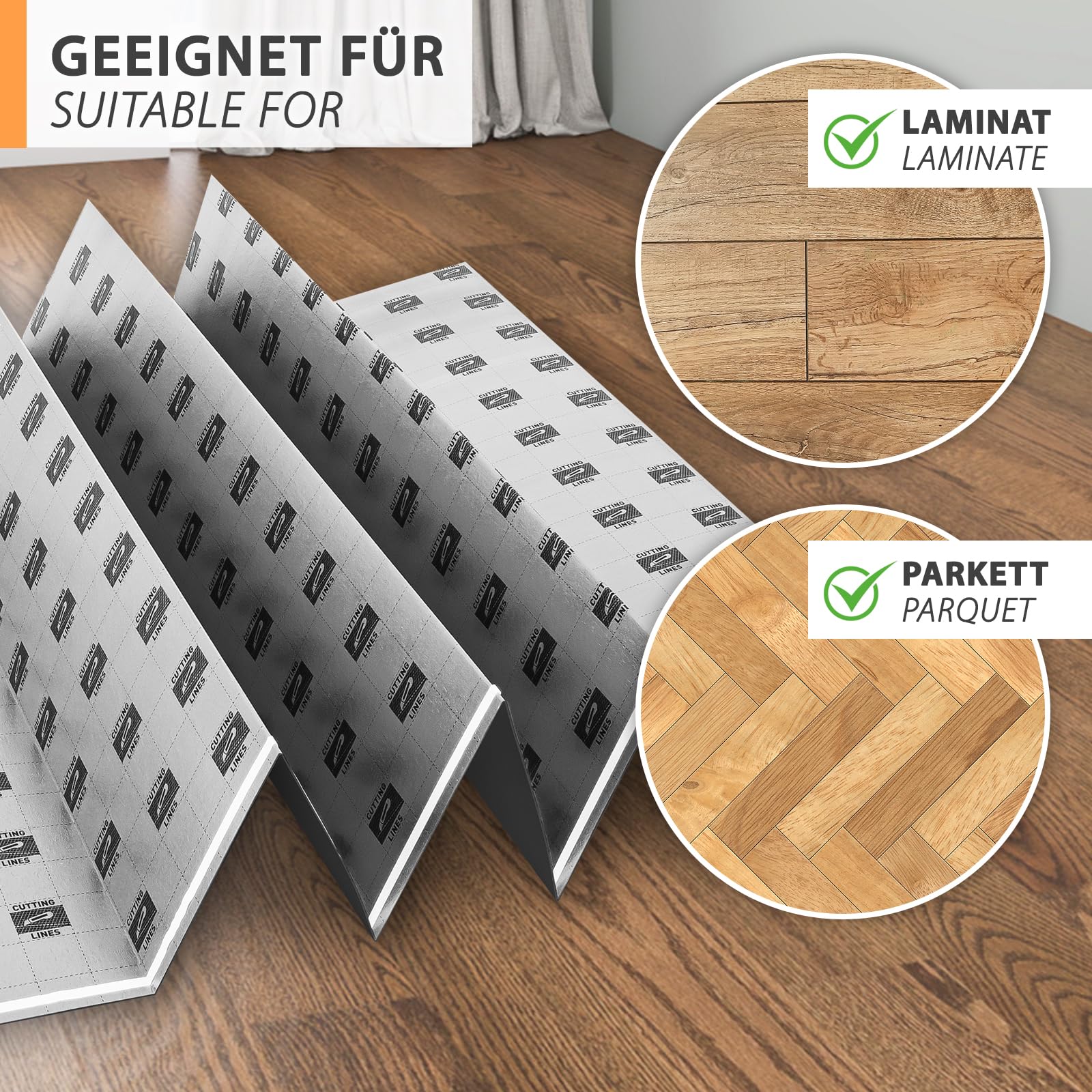 36m² di isolamento acustico a impatto 3mm con AquaStop, sottofondo per parquet e pavimenti in laminato, sottofondo in pellicola riscaldante ideale per il riscaldamento elettrico a pavimento