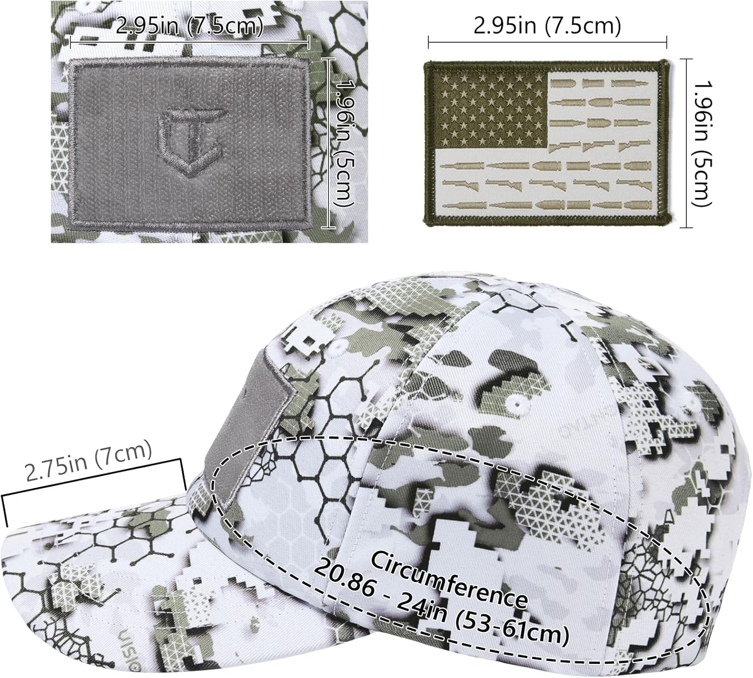 VisionTac Tactical Hat with Flag Patch Camo Military Army Hats Adjustable Trucker Baseball Cap Soft Top for Shooting - Image 3