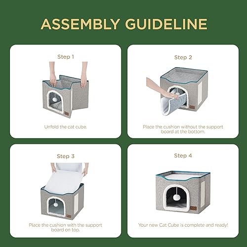 Miniatura 42 de Bedsure Casa para gatos de 2 pisos, condominios para gatos de interior con almohadilla para rascar y colgar bolas esponjosas, muebles pequeños