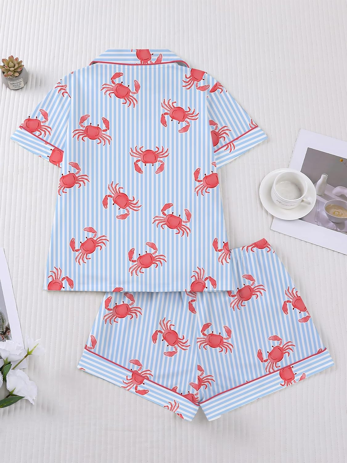 SEGT Women's Pajamas Set for Women Short Sleeve Button Down Sleepwear Cute and Fun Printed Pattern 2 Piece Loungewear image 3