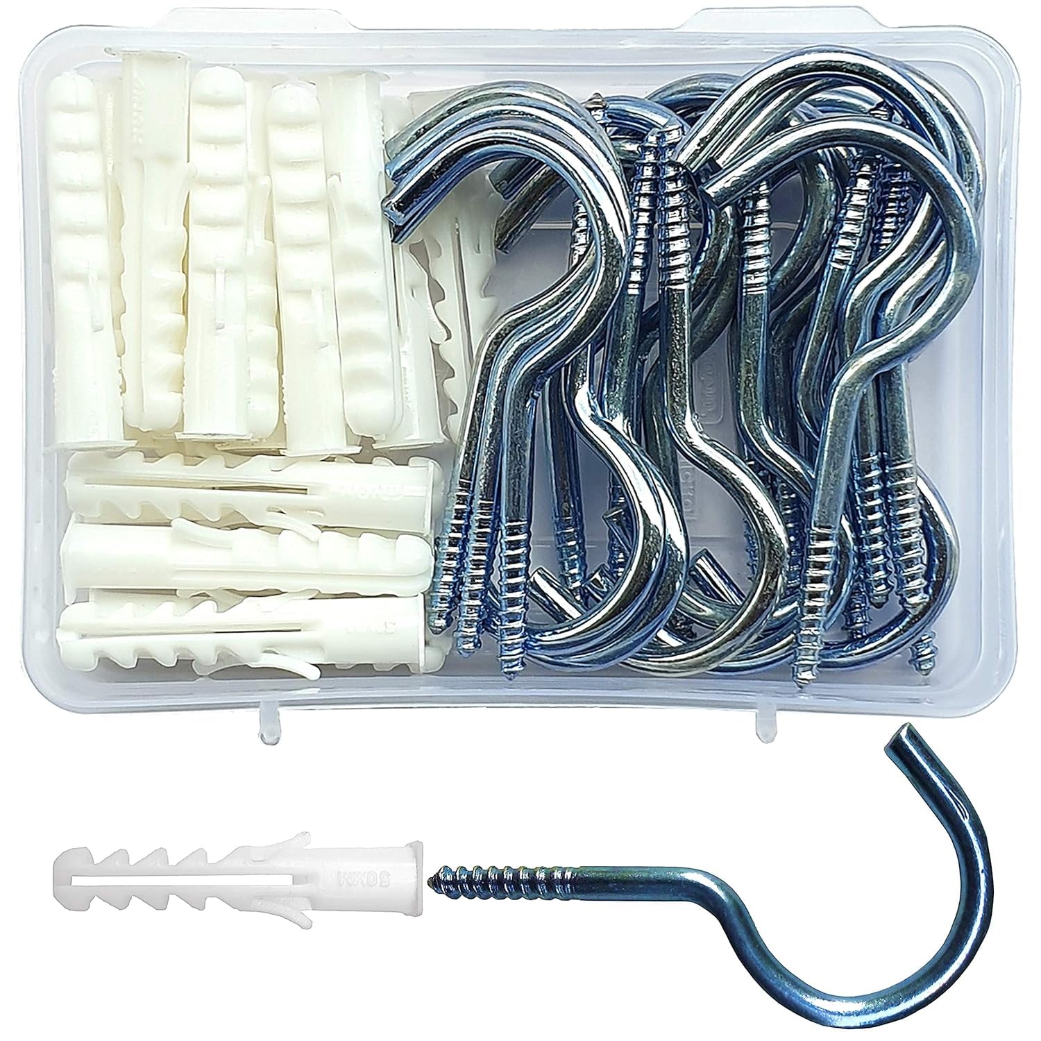 PADMAVATHI ENTERPRISES Carbon Steel Zinc Plated Screw in Hooks with Wall Rawl Plugs for Indoor and Outdoor Use - 75 mm (20+20=40 Pieces)-image-2