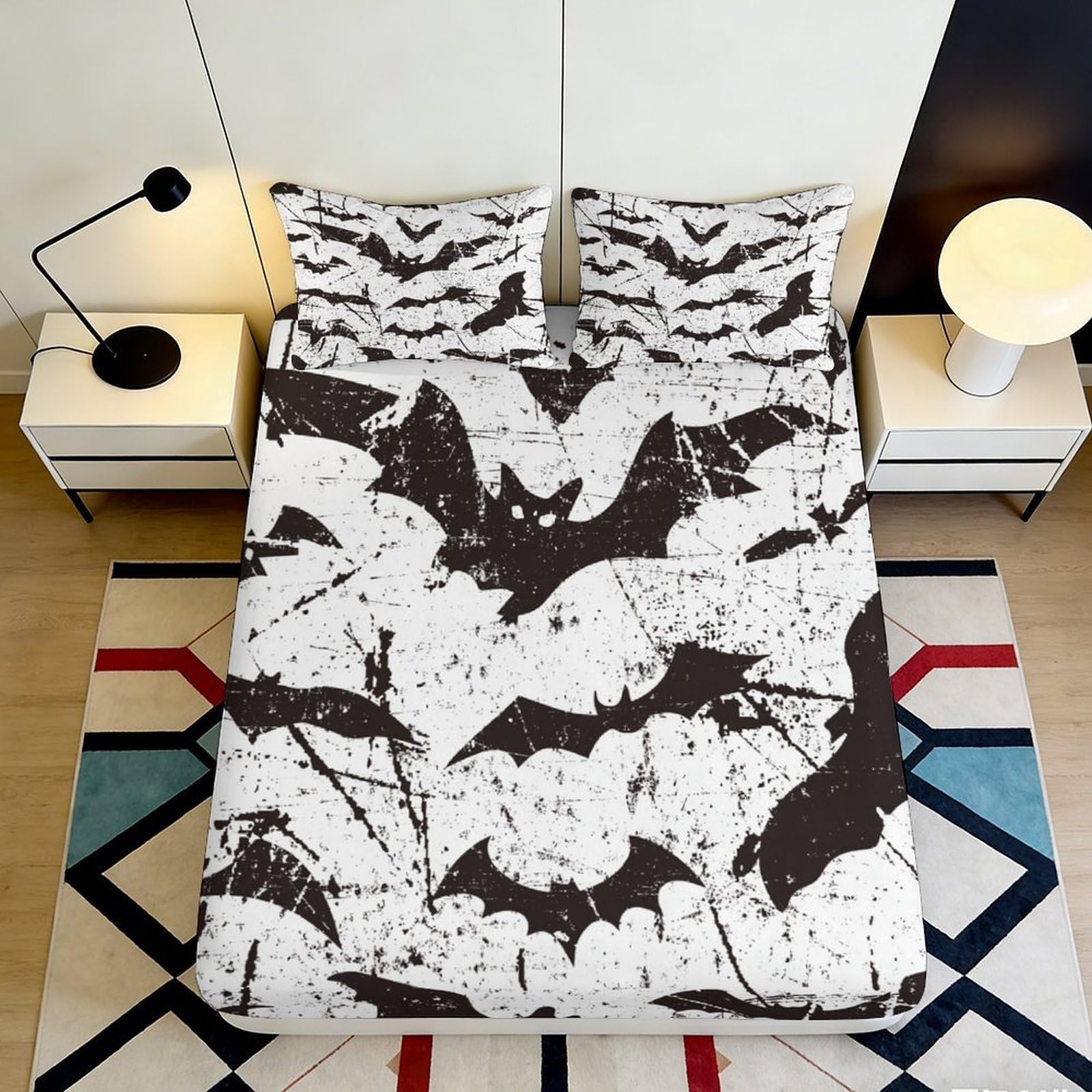 Pnayamiorkfel Style-6 3D Printed Grunge Bat Fitted Sheet Microfiber Soft Breathable Gothic Bat Mattress Cover For Bedroom Dorm Decor 90X200x25cm