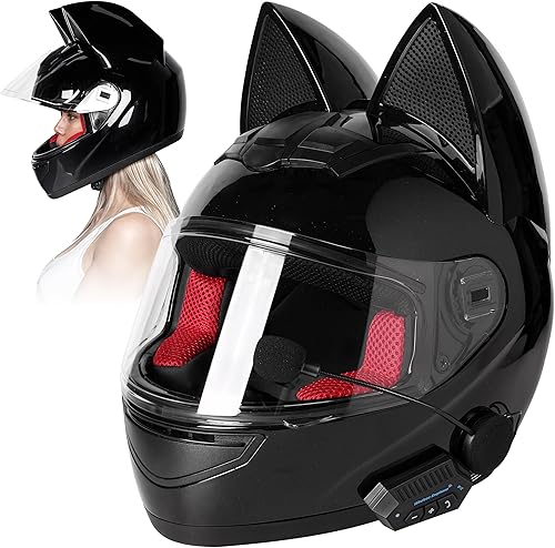 Casco personalizado Kitty Cat Ear para motocicleta con Bluetooth  para ciclomotor  bicicleta  Vespa  scooter  ATV  Quad  Dirtbike  Aprobado y