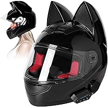 Custom Kitty Cat Ear Automotive Motorcycle Biker Helmet with Bluetooth | for Moped | Bike | Vespa | Scooter | ATV | Quad | Dirtbike | DOT FMVSS218 Approved and Certified