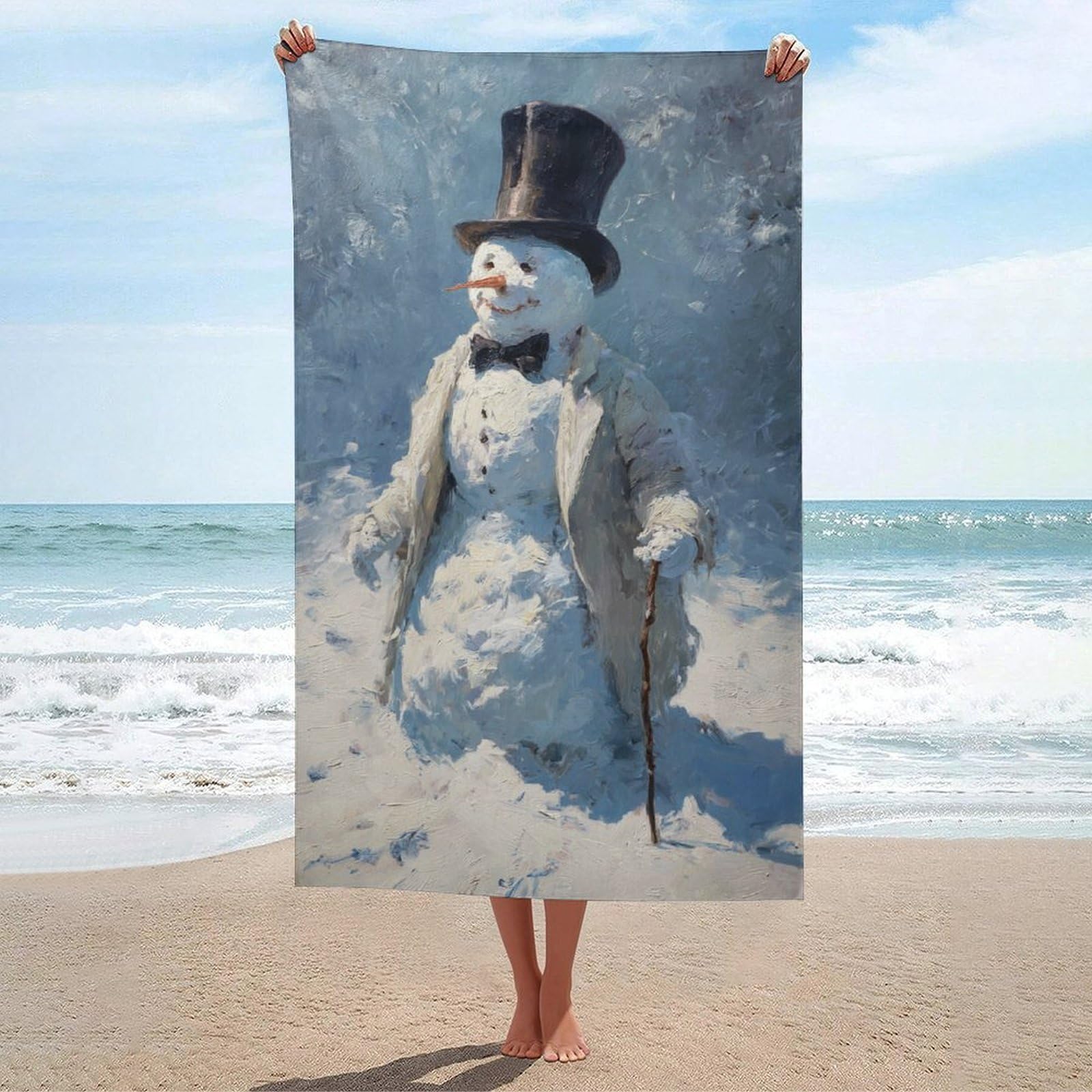 asbwuo Cute Snowman Back Hat in The Snow Beach Towel