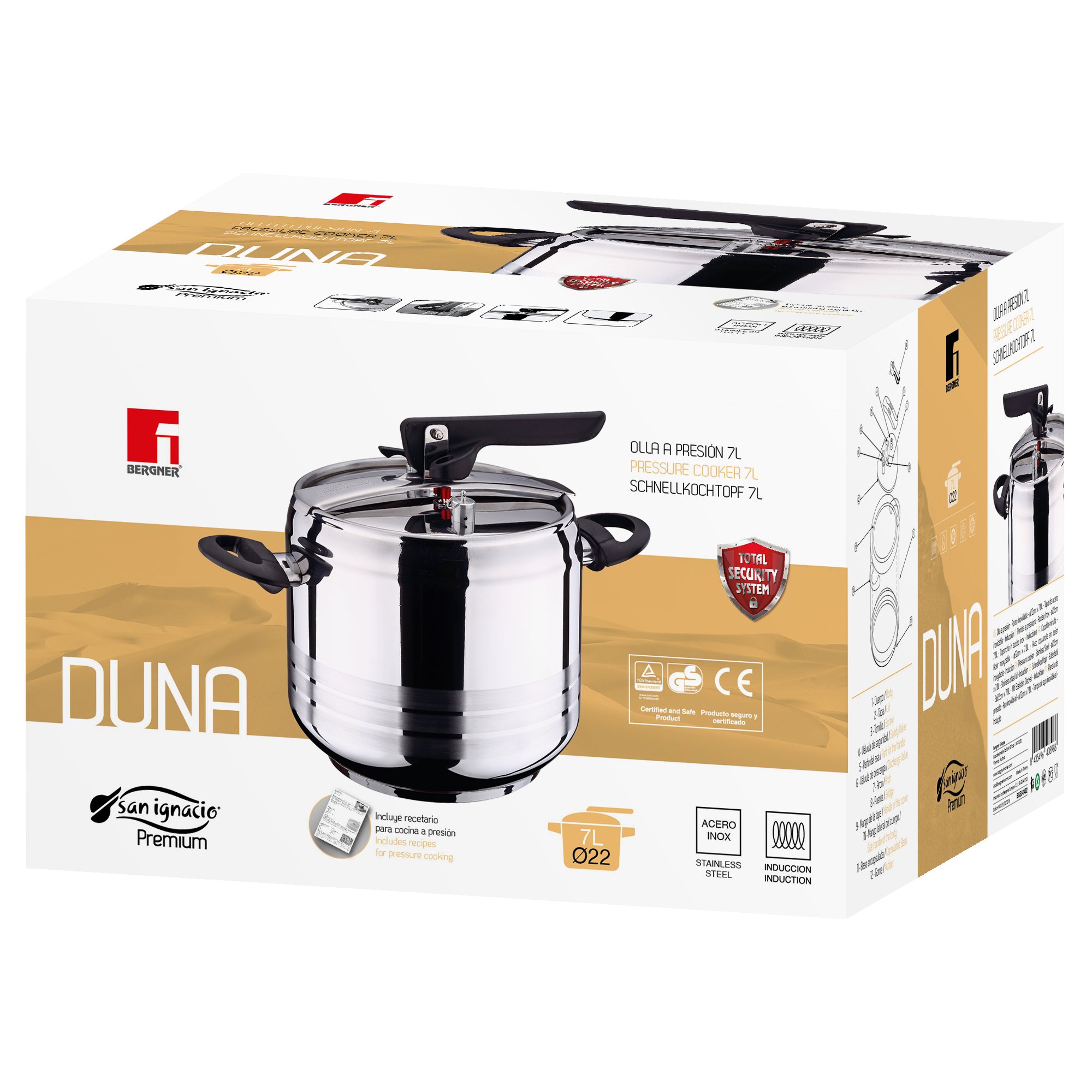 San Ignacio Premium-olla a Pressione 7l SGP Duna, Acciaio Inox, Cromato