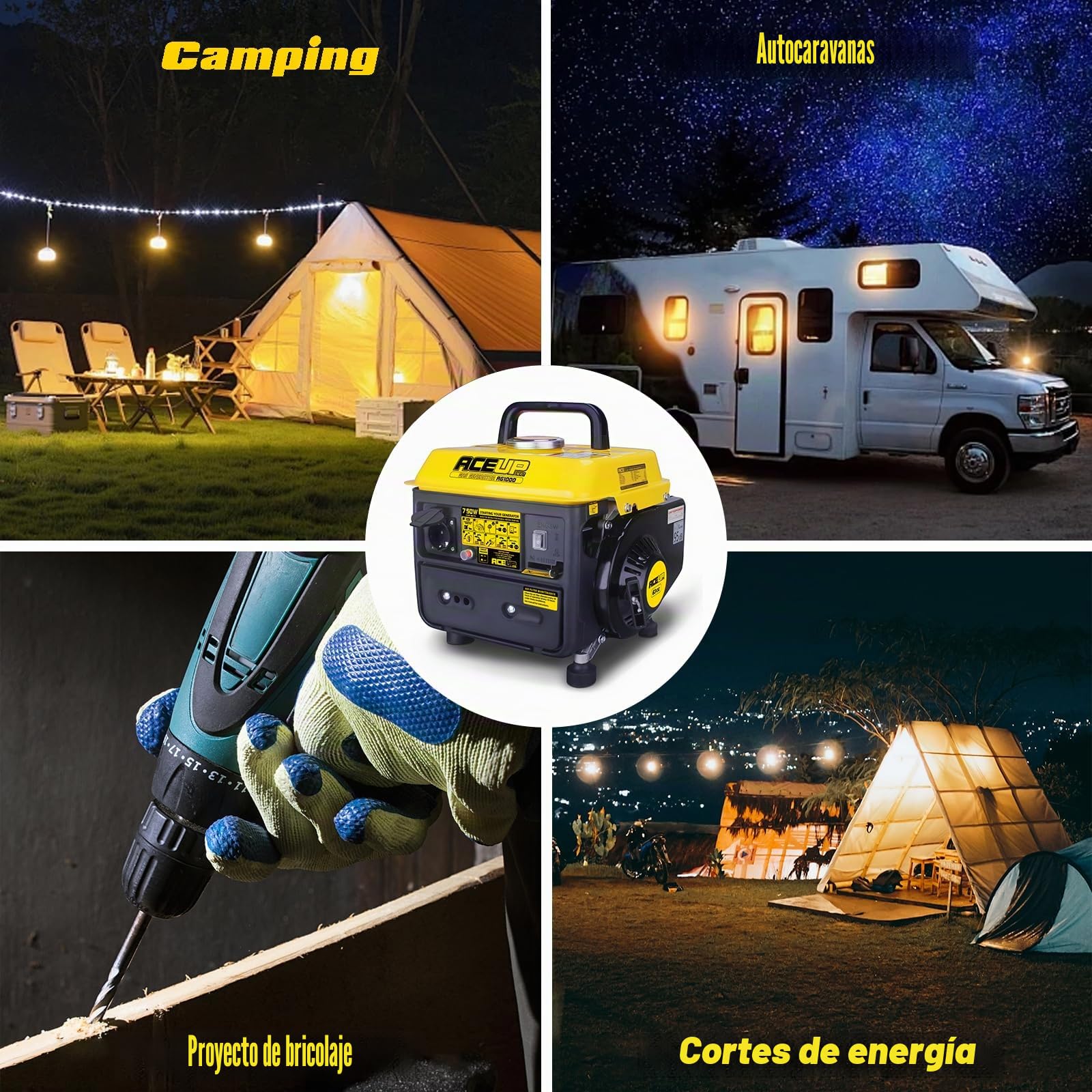 Aceup Energy - Generador eléctrico a gasolina con toma de corriente de 230 V, 750 W