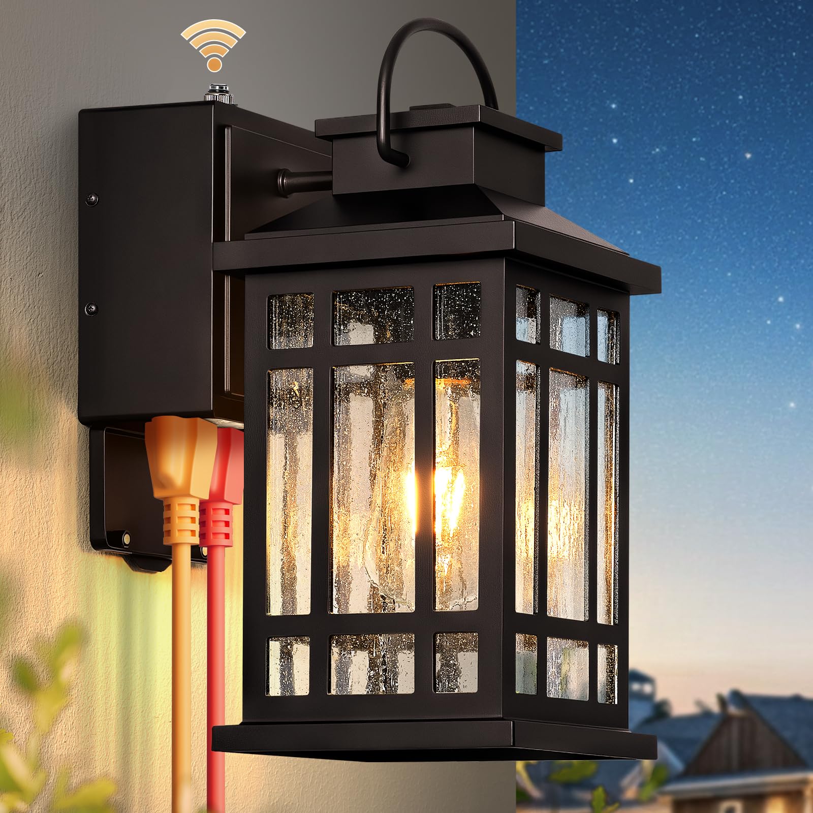 Dusk to Dawn Outdoor Lighting with GFCI Outlet, Oil Rubbed Bronze