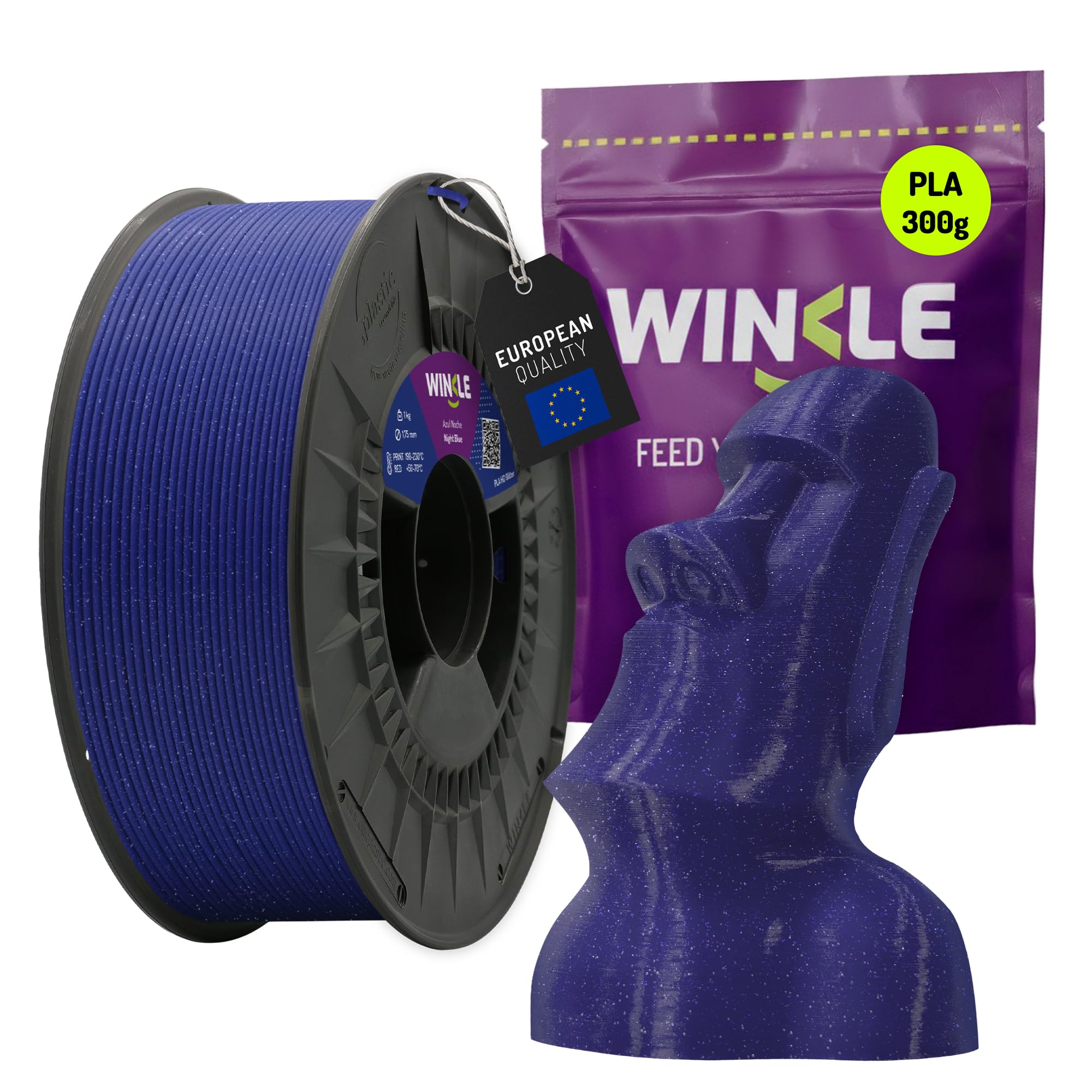 WINKLE Filament PLA HD Glitter 1.75mm Bleu 300g, Filament Imprimante 3D
