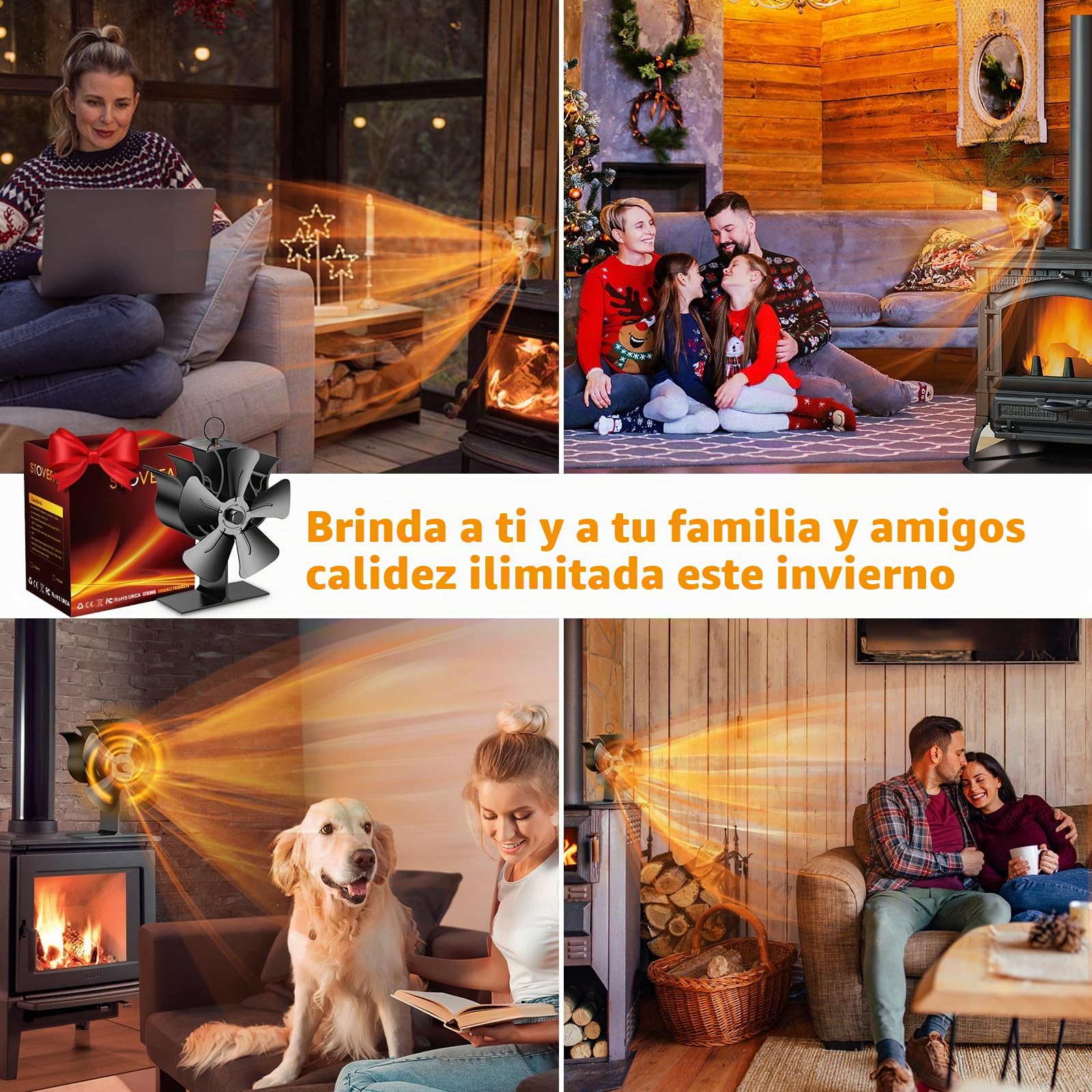 Ventilador de Estufa 5 Aspa, Ventiladores para Chimeneas Ventilador Estufa Leña para, Operación Silencioso Automático Estufas de Leña Ventilador Circulación de Aire Caliente Con Termómetro