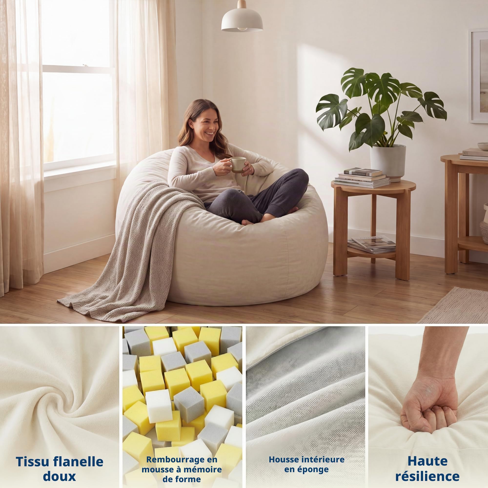 Pouf Lit Convertible en Velours Côtelé, Transformable en Matelas d’Appoint Ultra Confortable, Salon Utilisable, Canapé Rempli De Mousse, Fauteuil Lounge, Chauffeuse en Futon Matelas De Sol