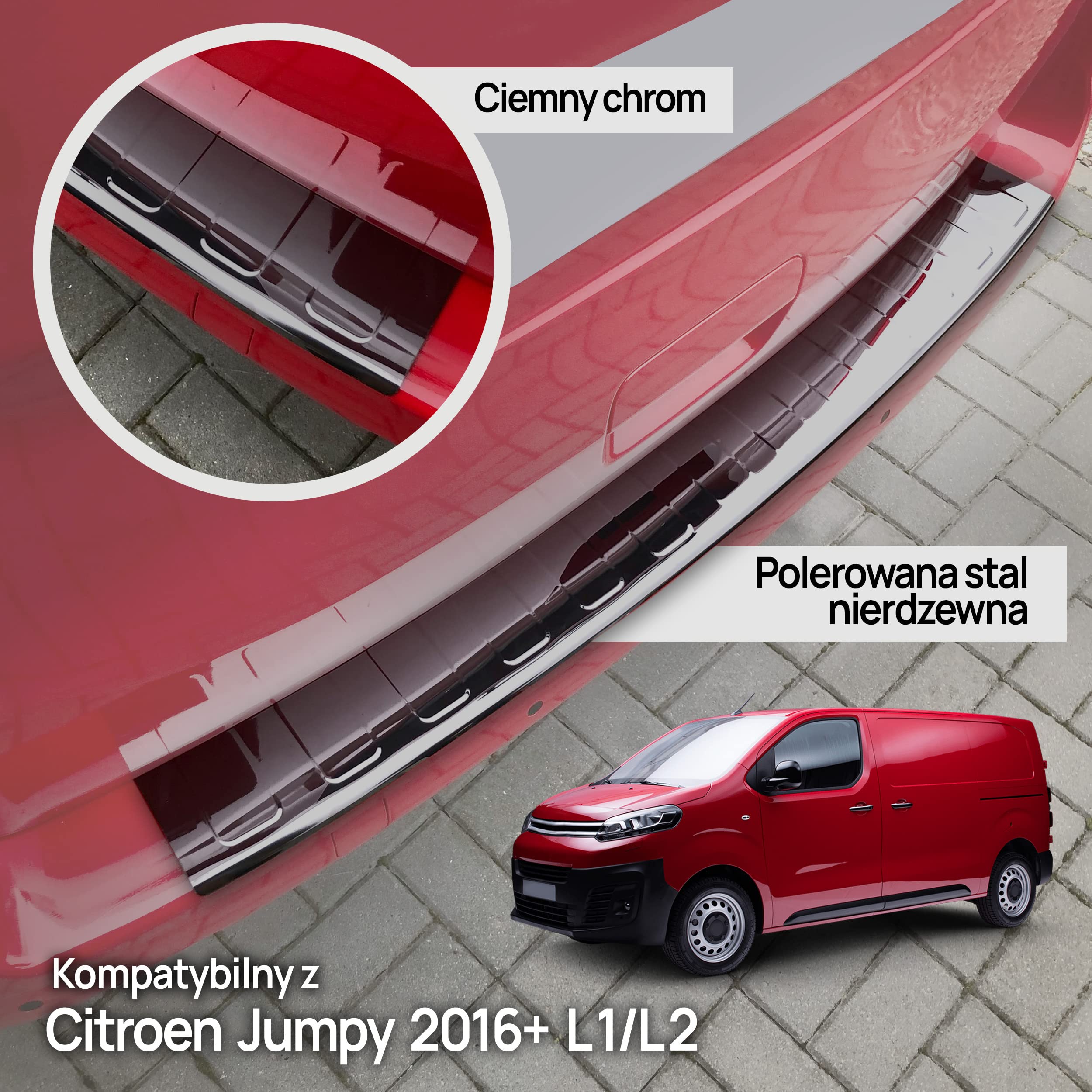 CHROMEMASTER| Listwa Ochronna Tylnego Zderzaka | Pasuje do Citroen Jumpy XS, M 2016- | Stal Nierdzewna Polerowana/Ciemny Chrom; Listwa Chroni Lakier Tylnego Zderzaka przed Uszkodzeniem