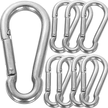 10PCS 4 Spring Snap Hooks, 3/8 Diameter Heavy Duty Carabiner Clip Large Stainless Steel Spring Clips, M10 Carabiner Big Spring Buckles for Swing, Hammock, Gym, Sun Shade, 770 Holding Capacity