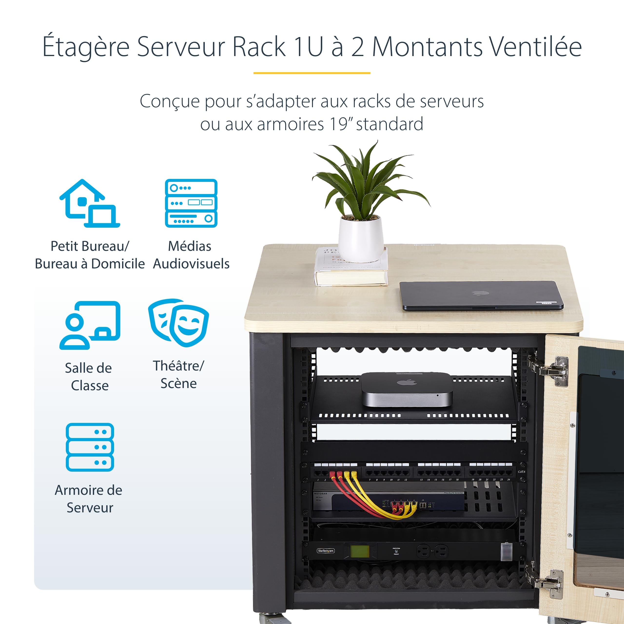 StarTech.COM Étagère 1U Ventilée pour Rack de Serveur, Profondeur de Montage de 40cm, Acier, Max 14kg, Écrous et Vis