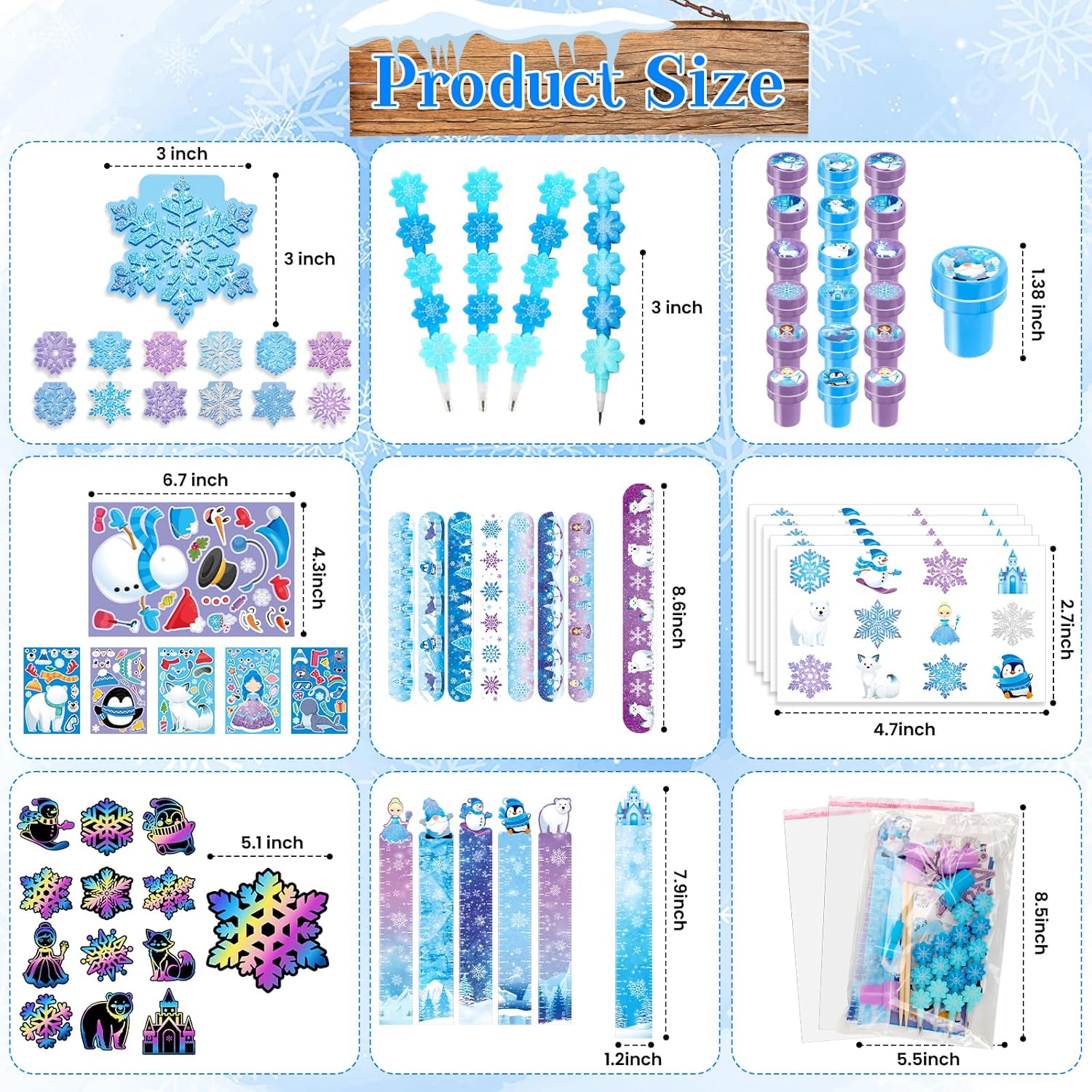 BenLouis 432Pcs Frozen School Stationery Party Favors Winter Snowflake Themed Classroom Gift Reward Prizes Bulk for Students Kids Holiday Frozen Birthday Goodie Bag Stuffers Pinata Filler