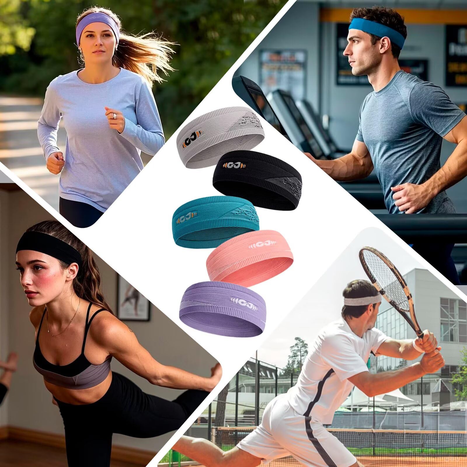LOPHE Bandeaux de Sport, 4PCS Elastque Bande de Cheveux Large Headband