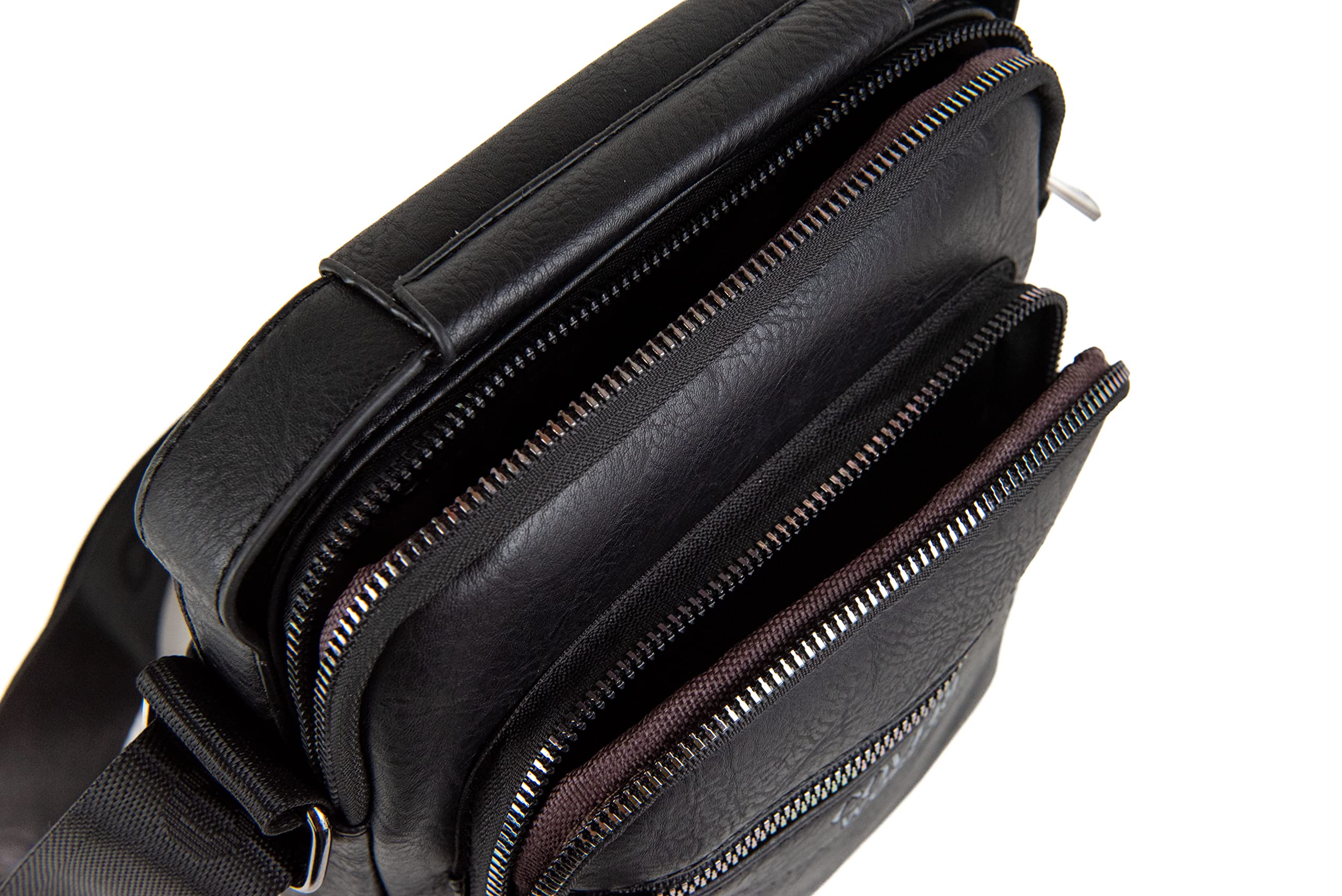 COVERI Borsello da Uomo in Ecopelle, Marrone, Nero, con Tracolla, Multi Tasche con Zip, per Lavoro, Ufficio, Tempo libero Art.6230 Dimensioni 24x20x6 cm