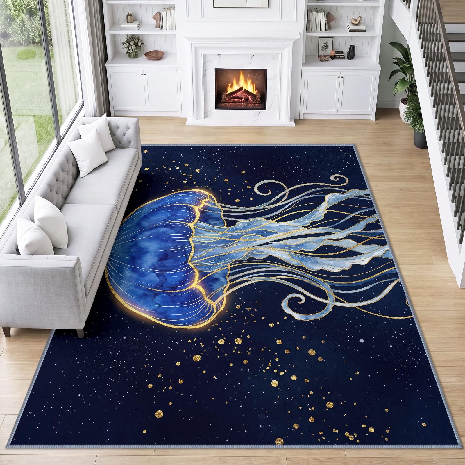 Générique Animaux Méduse Tapis Salon Lavable Grand 120 x 170 cm