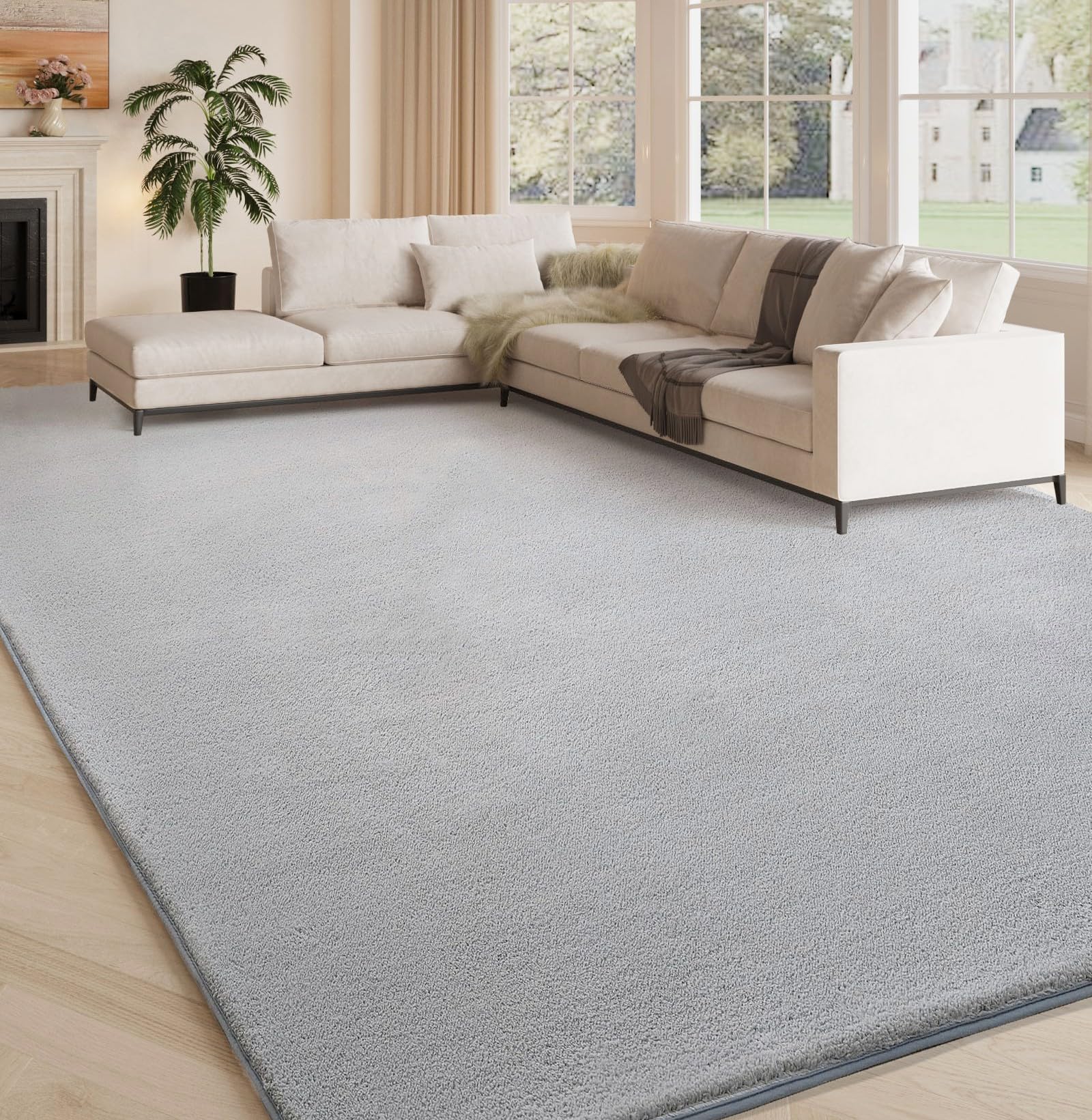 Alfombra de salón, 240 x 300 cm, lavable, para habitación infantil, niña, niño, dormitorio, gris, pelo corto, mullida, alfombrilla antideslizante (gris claro, 240 x 300 cm)