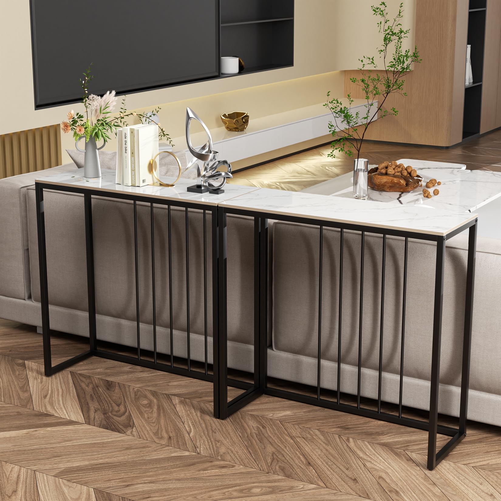 FATIVO Mesa Consola Recibidor de Marmol 80 cm, Mesa de Entrada Estrecha Mesa Auxiliar Recibidor para Salón Dormitorio Pasillo, 80x30x78 cm