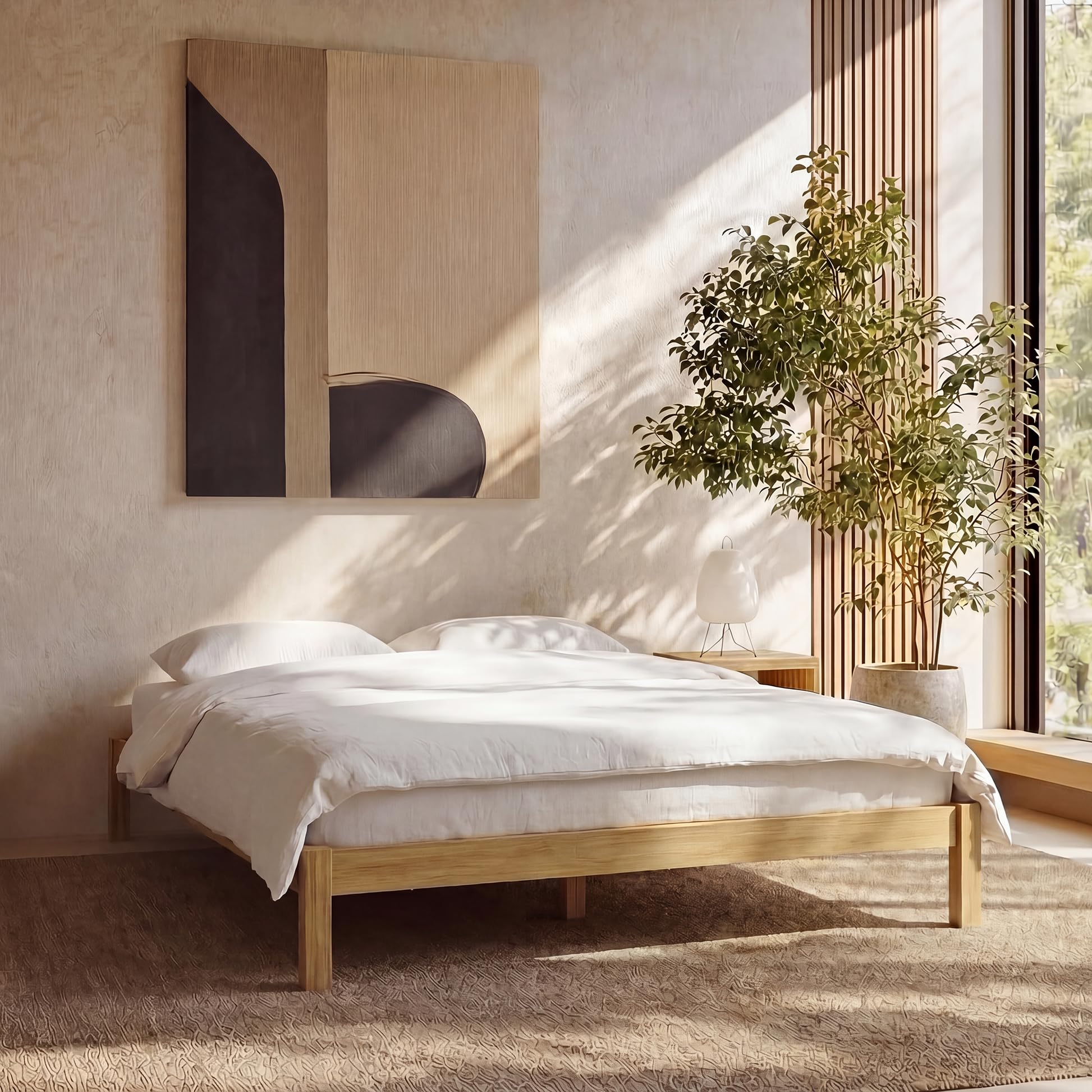 LIFEMENT Twin Bed Frame Classic Wood Platform, Natural