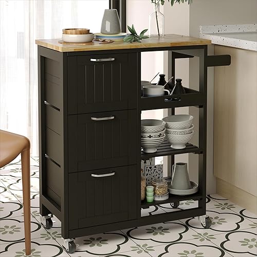 Isla de cocina rodante, carrito de cocina de hojas sueltas con almacenamiento abierto, blanco