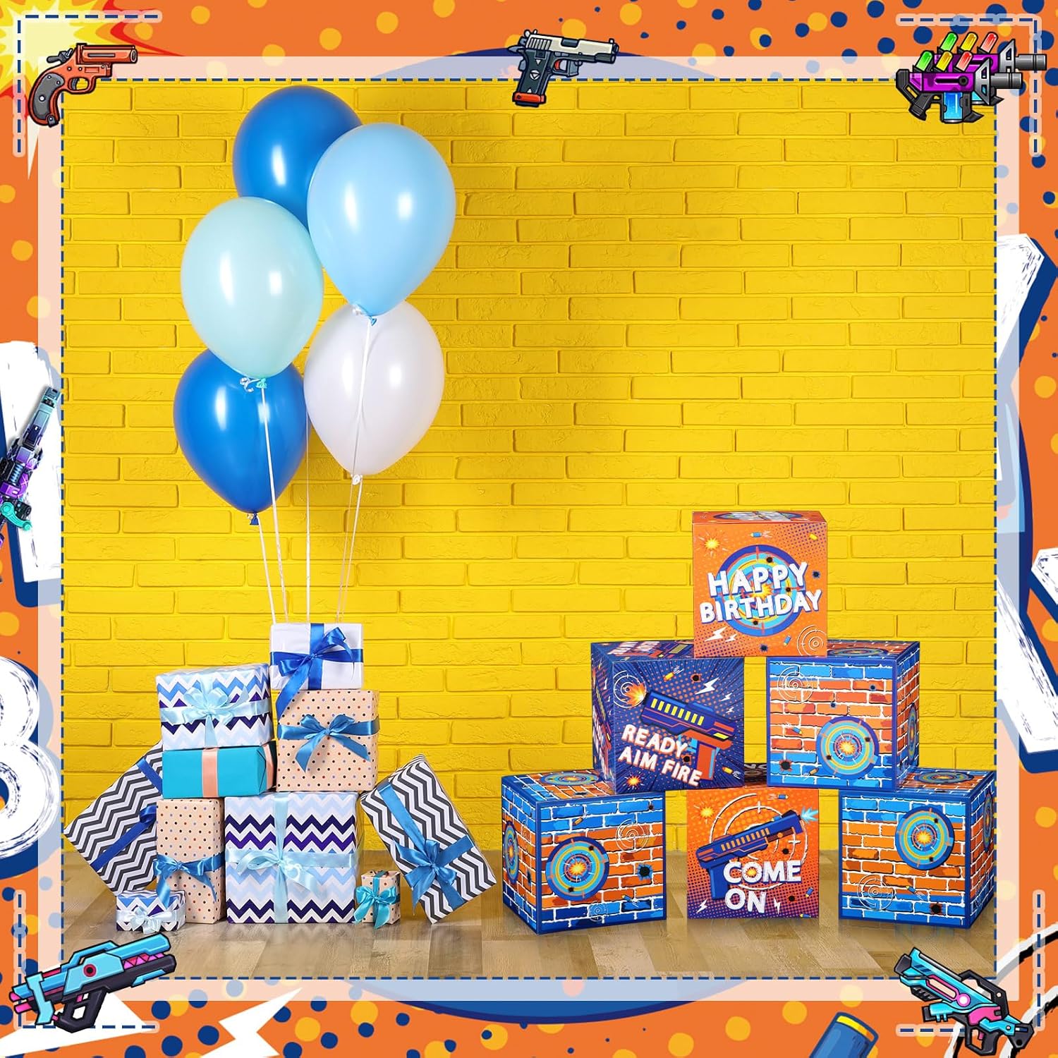 MotiMind 6 Pack Dart Battle Birthday Boxes 12 Inch Backdrop Birthday Party Decoration Dart Theme Party Photo Background