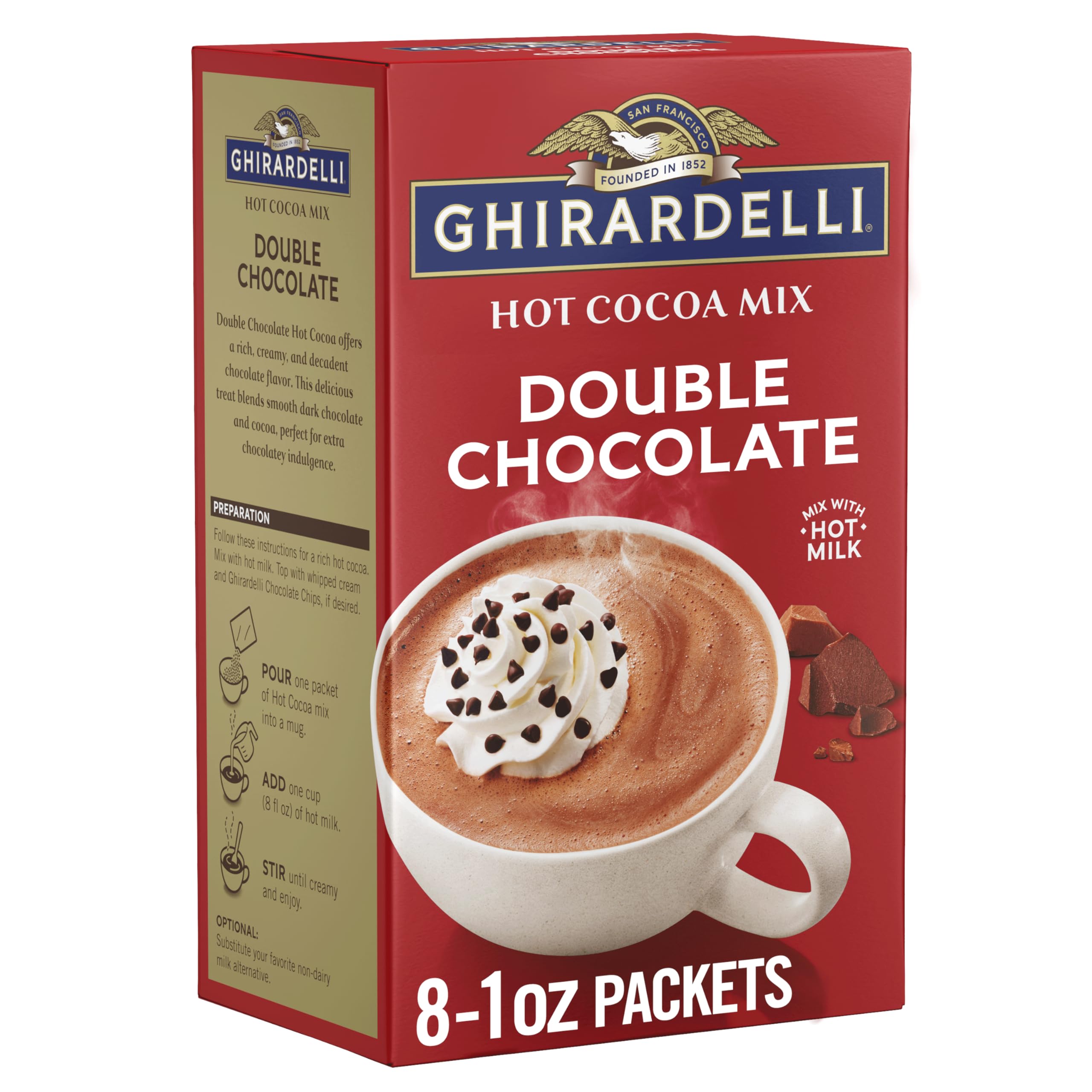 GHIRARDELLI Double Chocolate Hot Cocoa Mix 8 Single-Serve Packets Rich and Decadent Hot Cocoa Made with Premium Chocolate