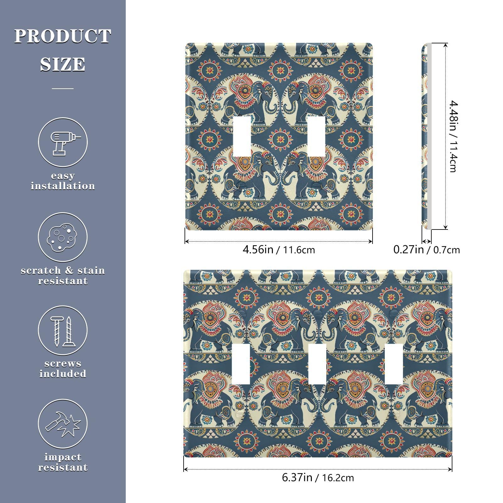 UMIRIKO India Elephant Mandala Light Switch Cover Plate Covers Decorative Double Toggle Home Decor 202b5851