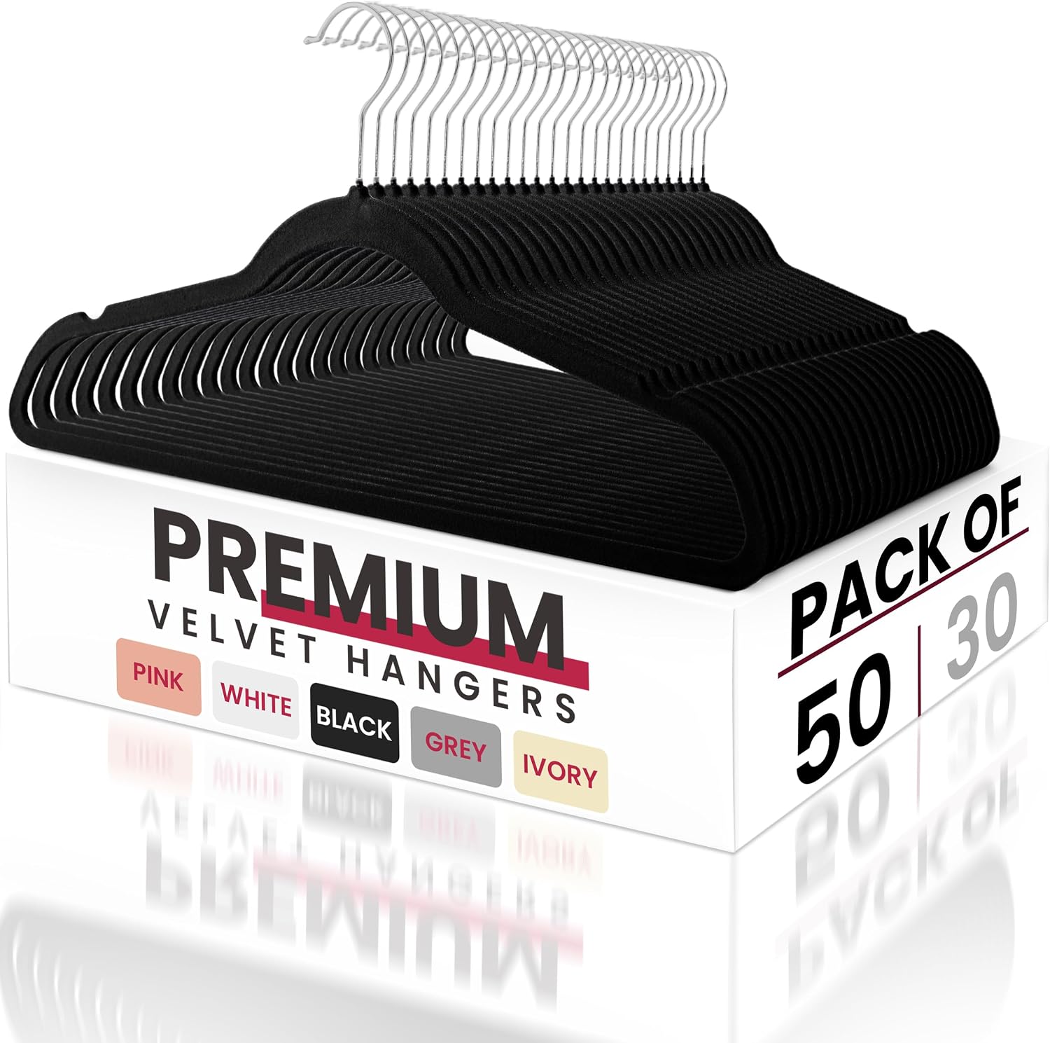 Velvet Non-Slip Clothes Hangers - 60 Pack Black, Heavy Duty For Suits & Dresses