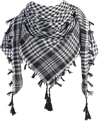 Palestine Scarf 47x47inch Shemagh Scarf Soft & Skin Friendly Plaid Palestine Keffiyeh with Tassel Head Neck Face Wrap for Men Daily Wearing, Parade Black & White