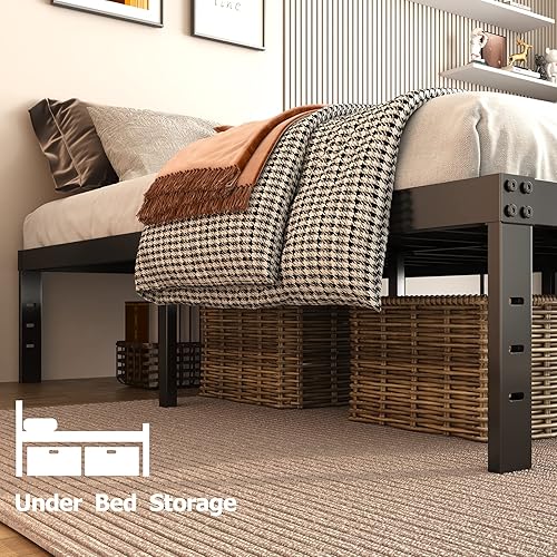 Miniatura 8 de Bastidores de cama tamaño individual, plataforma de 12 pulgadas de alto, no necesita somier, marco de metal resistente, base de colchón sin ruido,