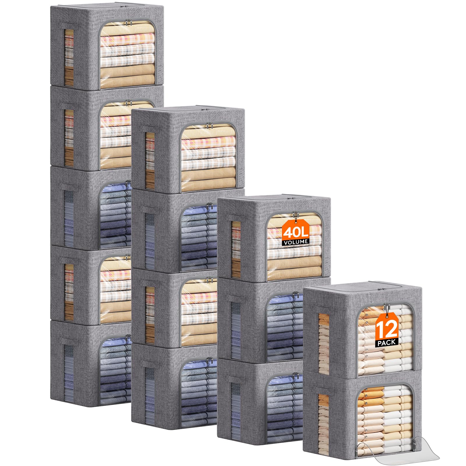 Lifewit Aufbewahrungsbox mit Deckel, Kleidung Aufbewahrung, Faltbare Kleideraufbewahrung mit Metallrahmen, Stoffbox mit Griffen & Fenster, Aufbewahrung Kleiderschrank