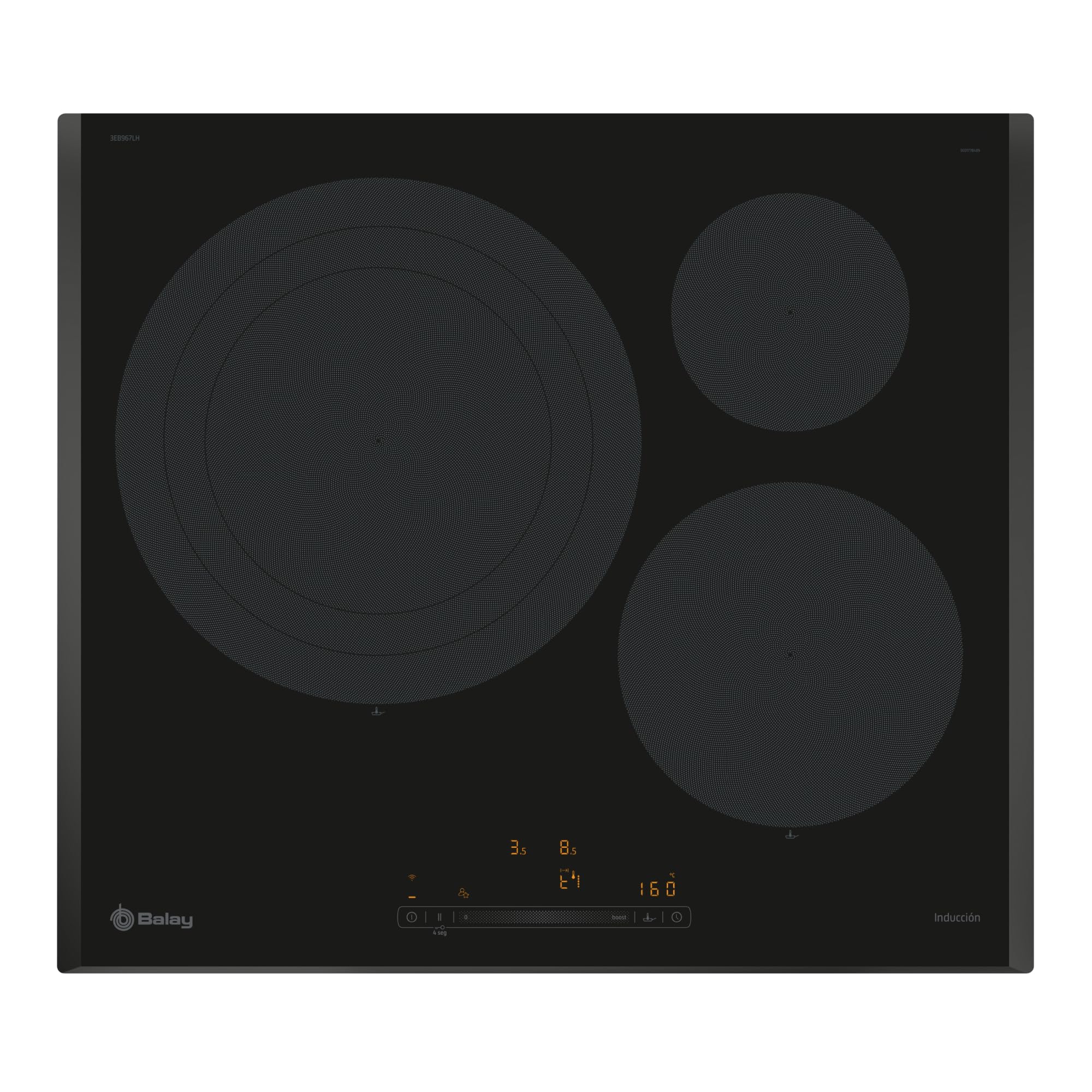 Balay, Placa de Inducción, 60 cm de ancho, 3 Zonas, 11 Niveles, Zona de 32 cm, Negro, 3EB967LH