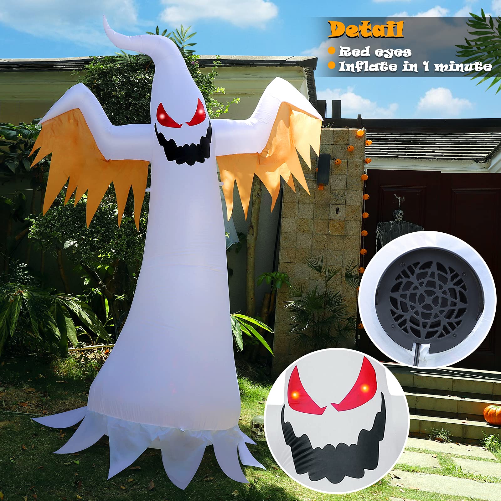 Fantôme Gonflable Halloween 4Ft (1m20) – Blanc LED – Déco Exterieur