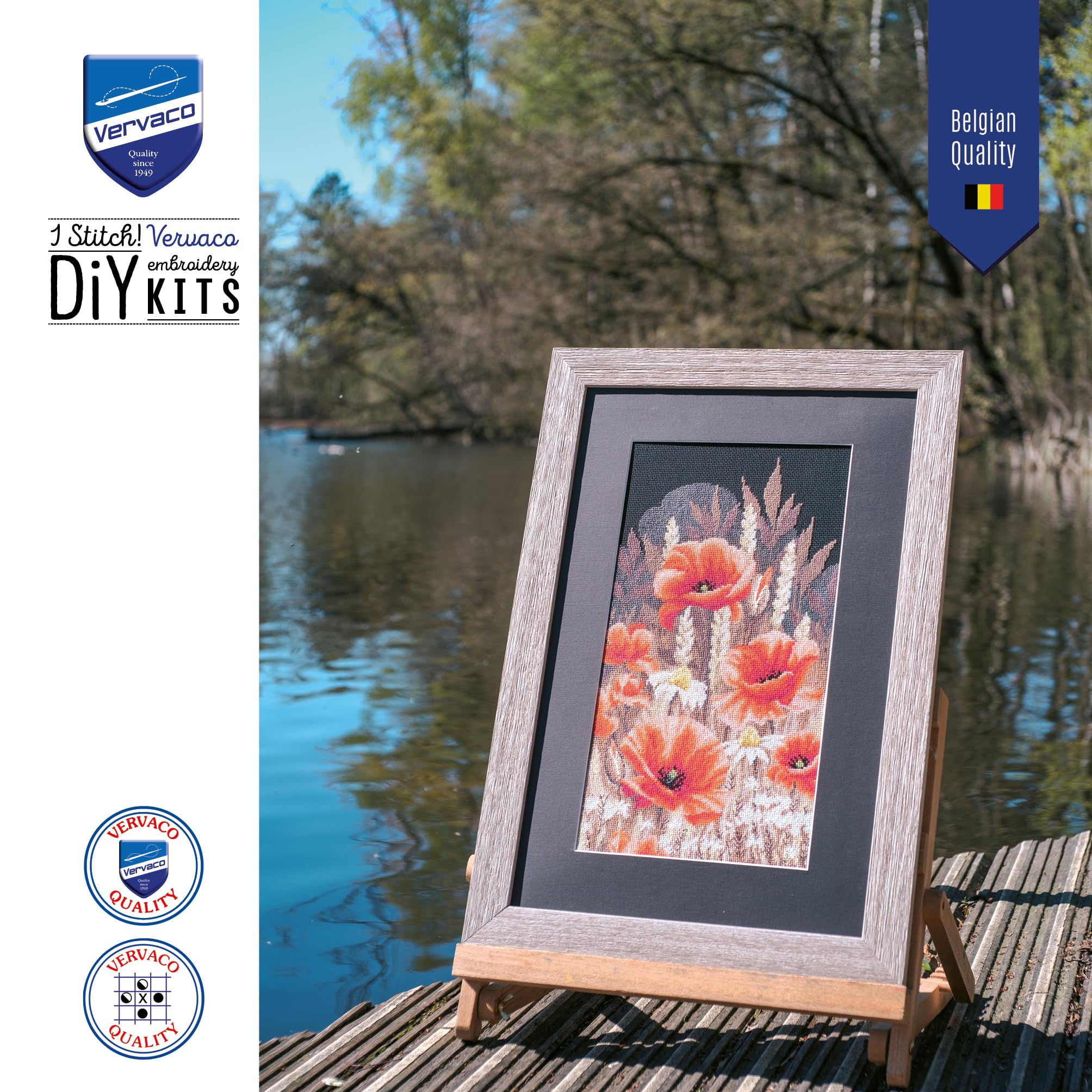 VERVACO Haft Krzyżykowy Liczony Zestaw Obraz do Haftu DZIKIE MAKI Zrób to Sam Zestaw Kreatywny dla Dorosłych 23 x 42 cm Dekoracja Ścienna DIY Cross Stitch Kit