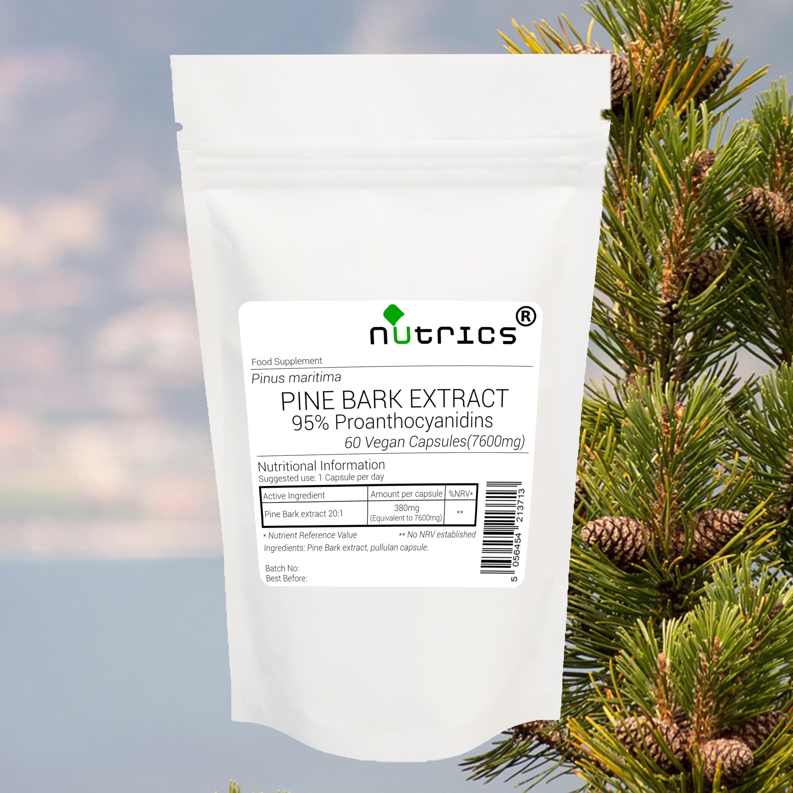 14,000mg (per Capsule) French Maritime Pine BARK Extract 95% Proanthocyanidins Pure 60 Vegan Capsules (2 Month Supply) Free from fillers Binders & Bulking Agents