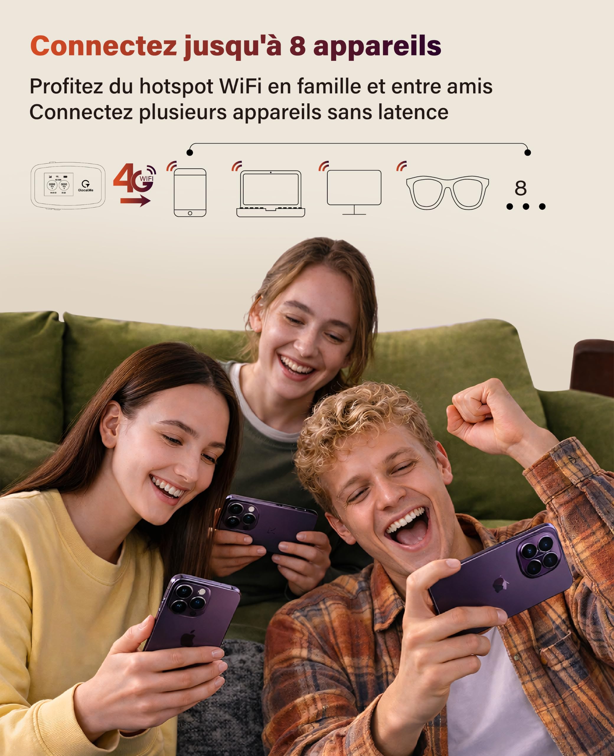 GlocalMe Routeur Wi-Fi mobile C4, données UE 15 Go, carte SIM incluse, Plug & Play, WiFi 6, batterie 3700 mAh avec autonomie de 14 heures, jusqu'à 10 appareils, Wi-Fi portable pour les déplacements