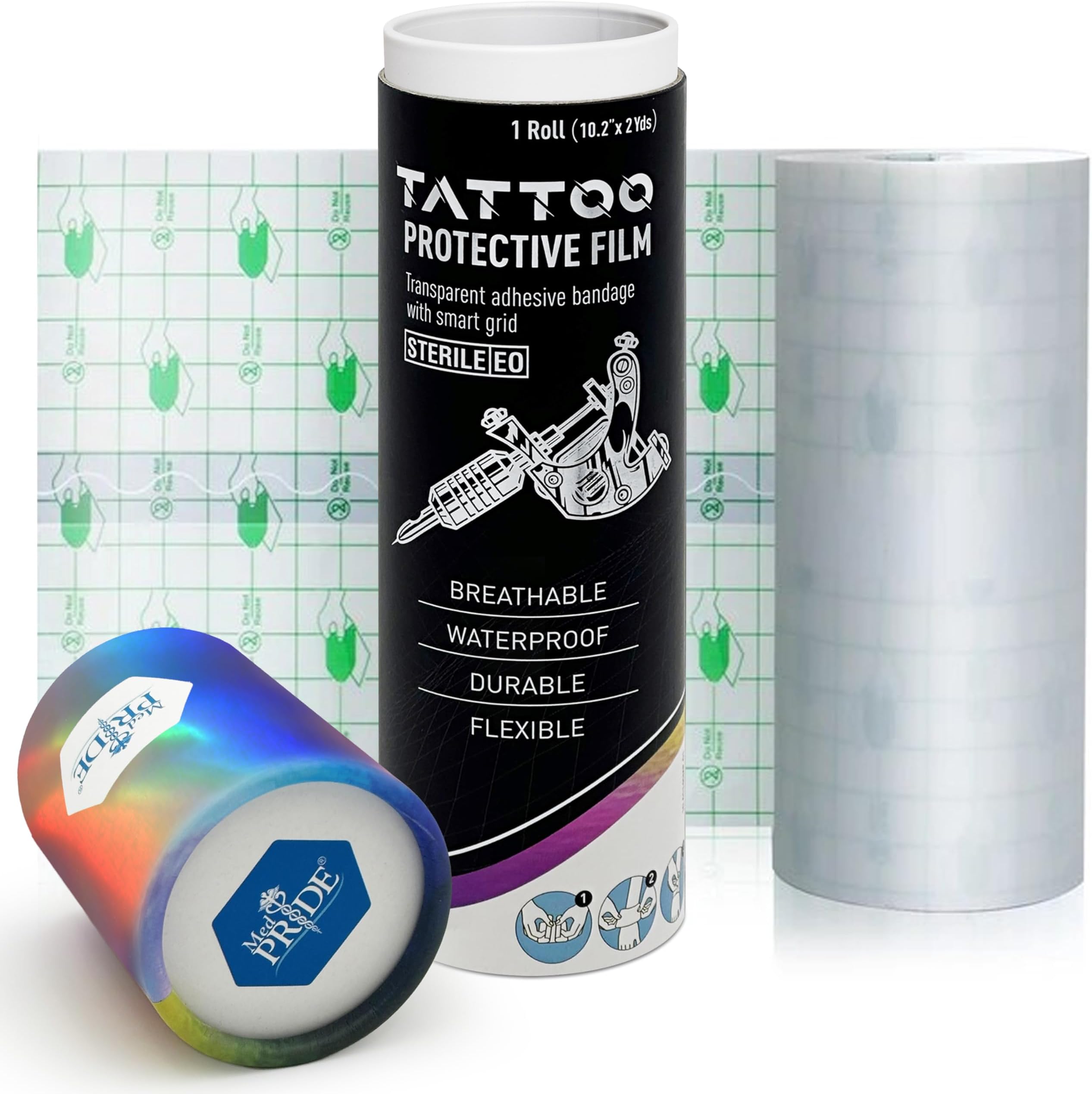 MED PRIDE Breathable Tattoo Protection Film, Waterproof Tattoo Wrap 10.2'' X 2 Yards, Strong Adhesive, Latex-Free Flexible Cover Tape