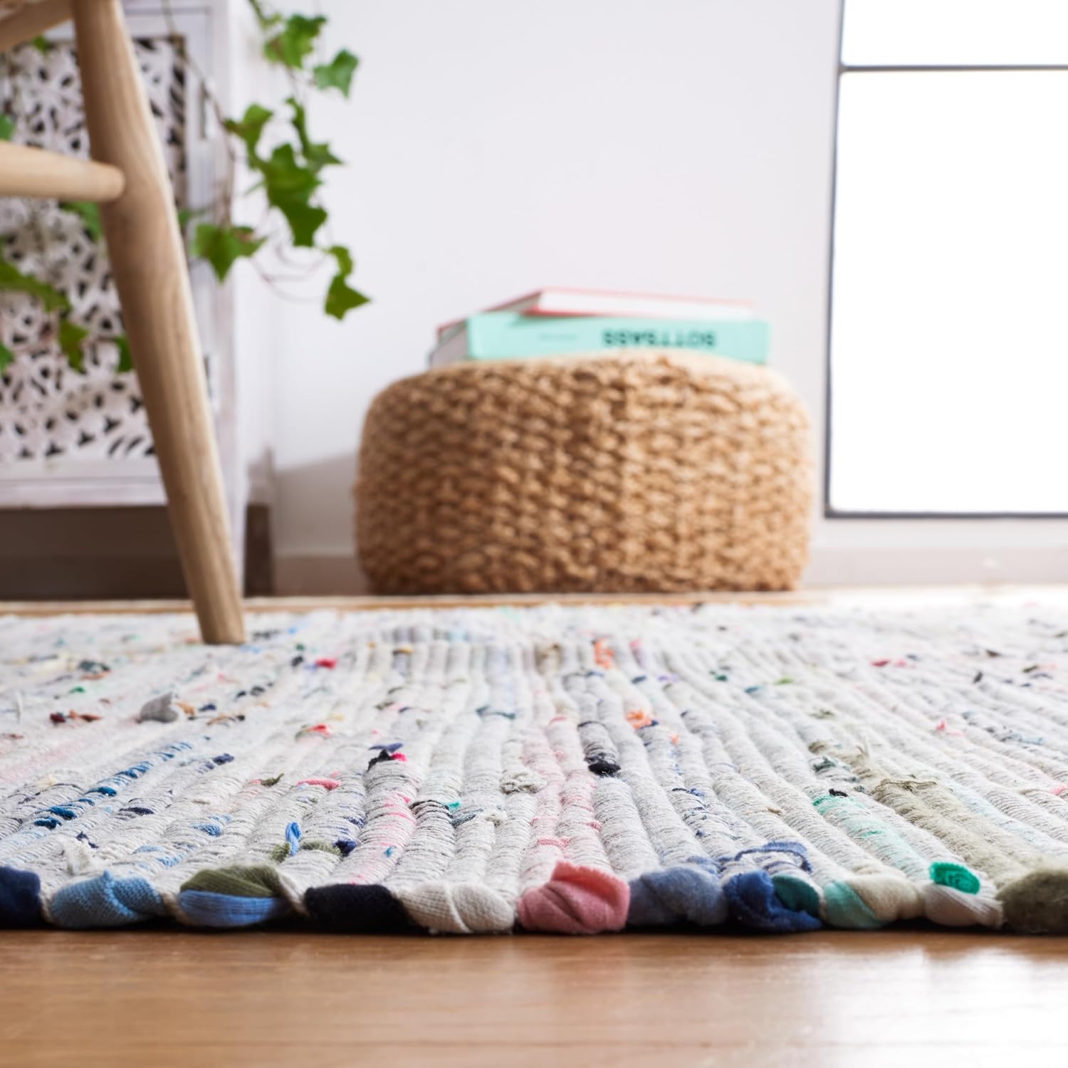 SAFAVIEH Rag Rug Collection Runner Rug - 2'3" x 12', Grey & Multi, Handmade Boho Stripe Cotton, Ideal for High Traffic Areas in Living Room, Bedroom (RAR121M)