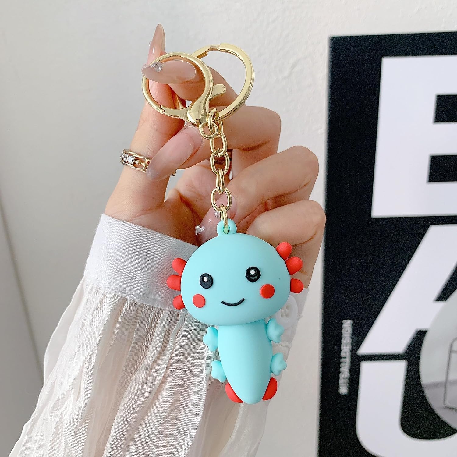 Cute Axolotl Keychain Kawaii Aesthetic Animal Keyring for Backpacks Purses image 4