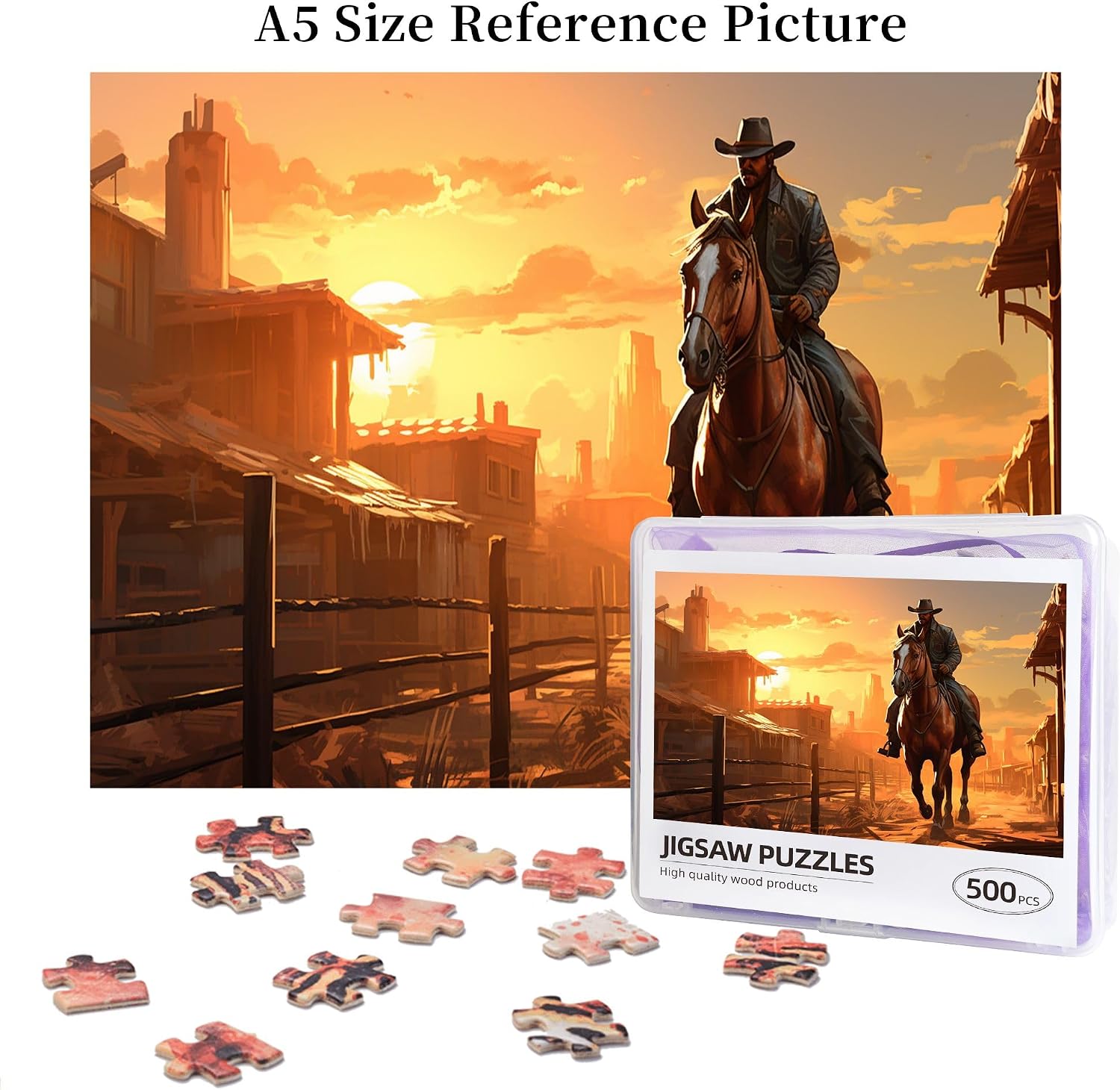 Vintage Western Cowboy Puzzles for Adults 500 Pieces,Relieve Stress and Enjoy The Fun of Solving Puzzles,Ideal for Relaxation and Family Fun,Adults Wooden Puzzle