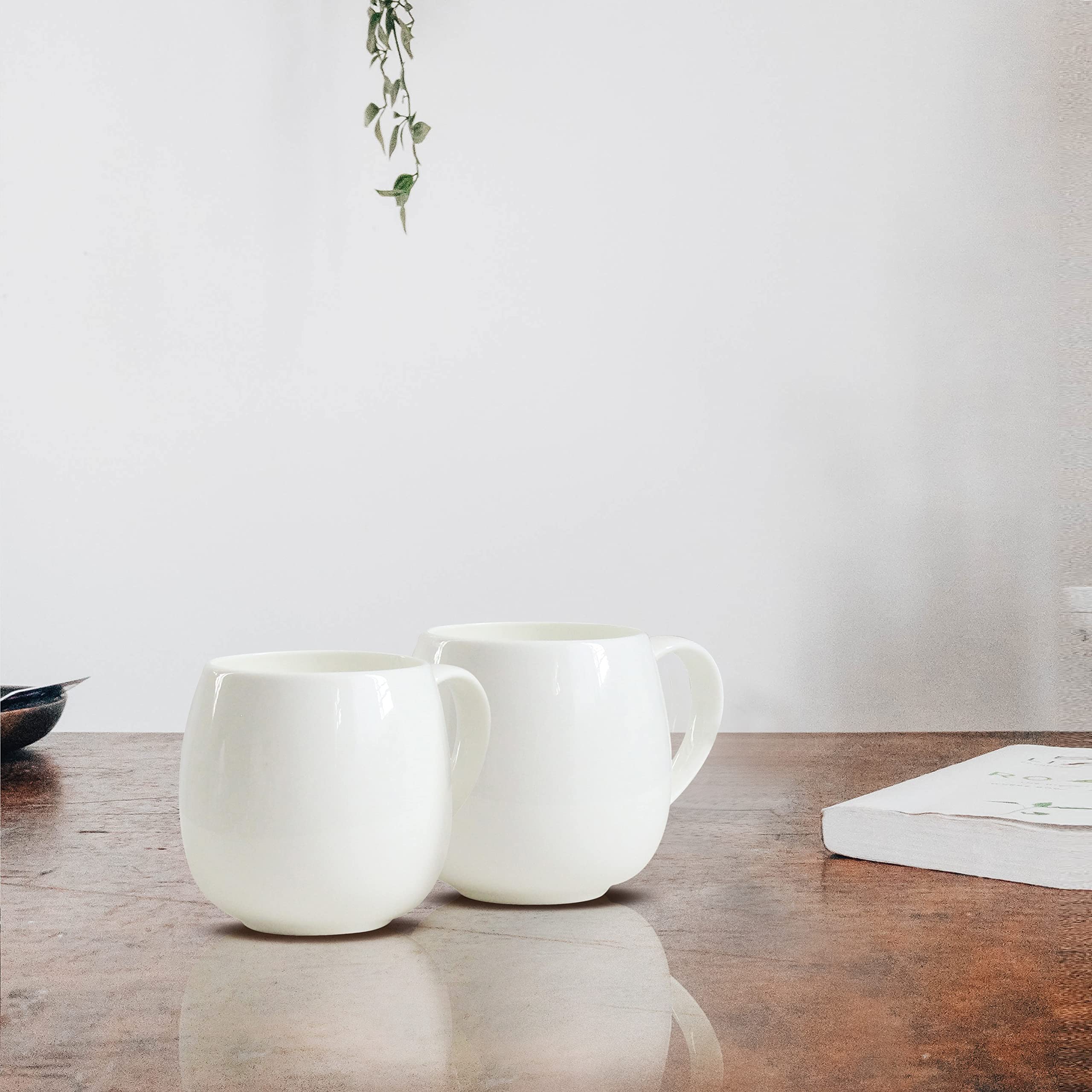 Tazas de café y té de porcelana blanca, paquete de 4 unidades, tazas grandes de 420 ml, duraderas y aptas para lavavajillas, tazas de café blancas brillantes y tazas de té blanco