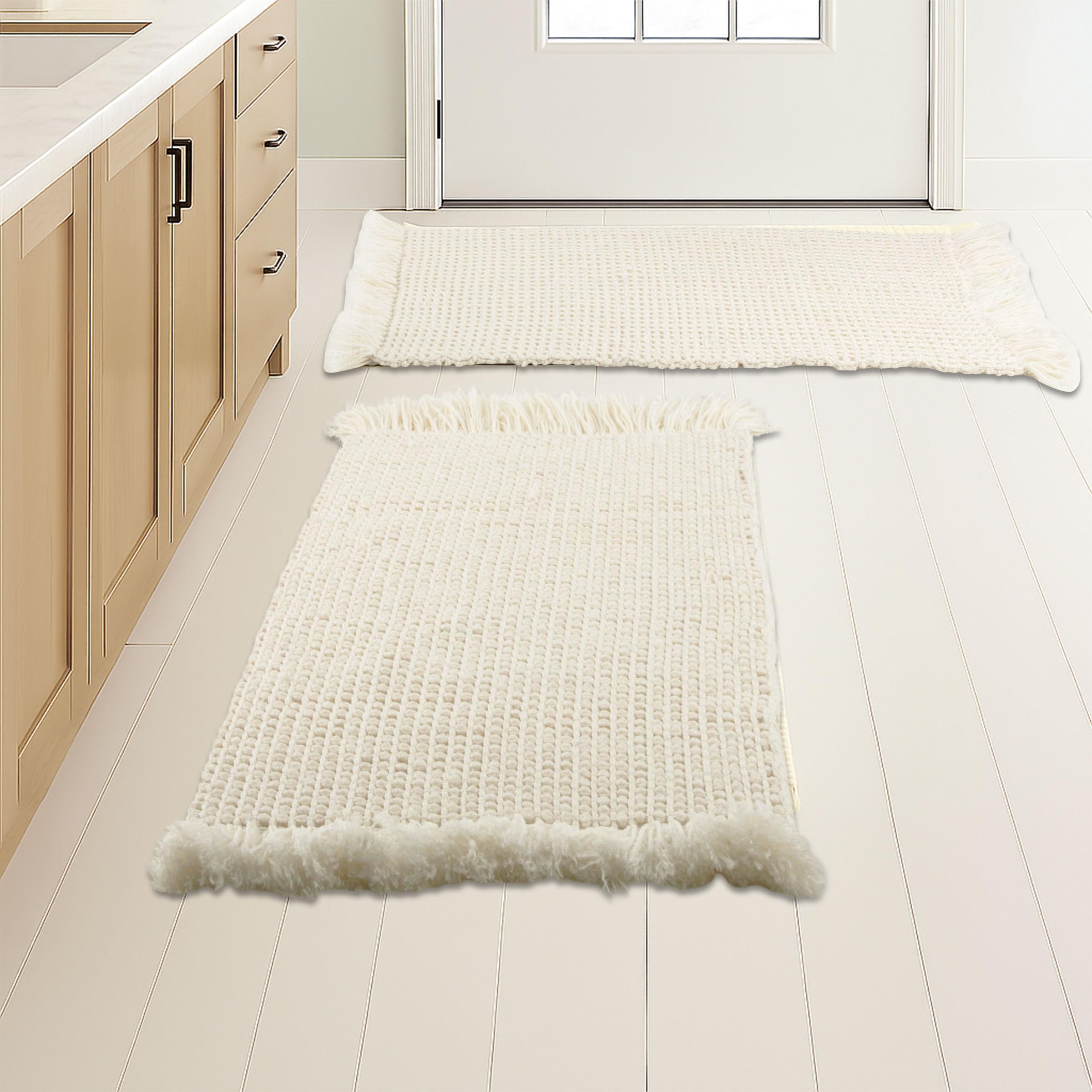 Tapis de bain bohème ivoire pour créer une ambiance spa relaxante devant votre baignoire