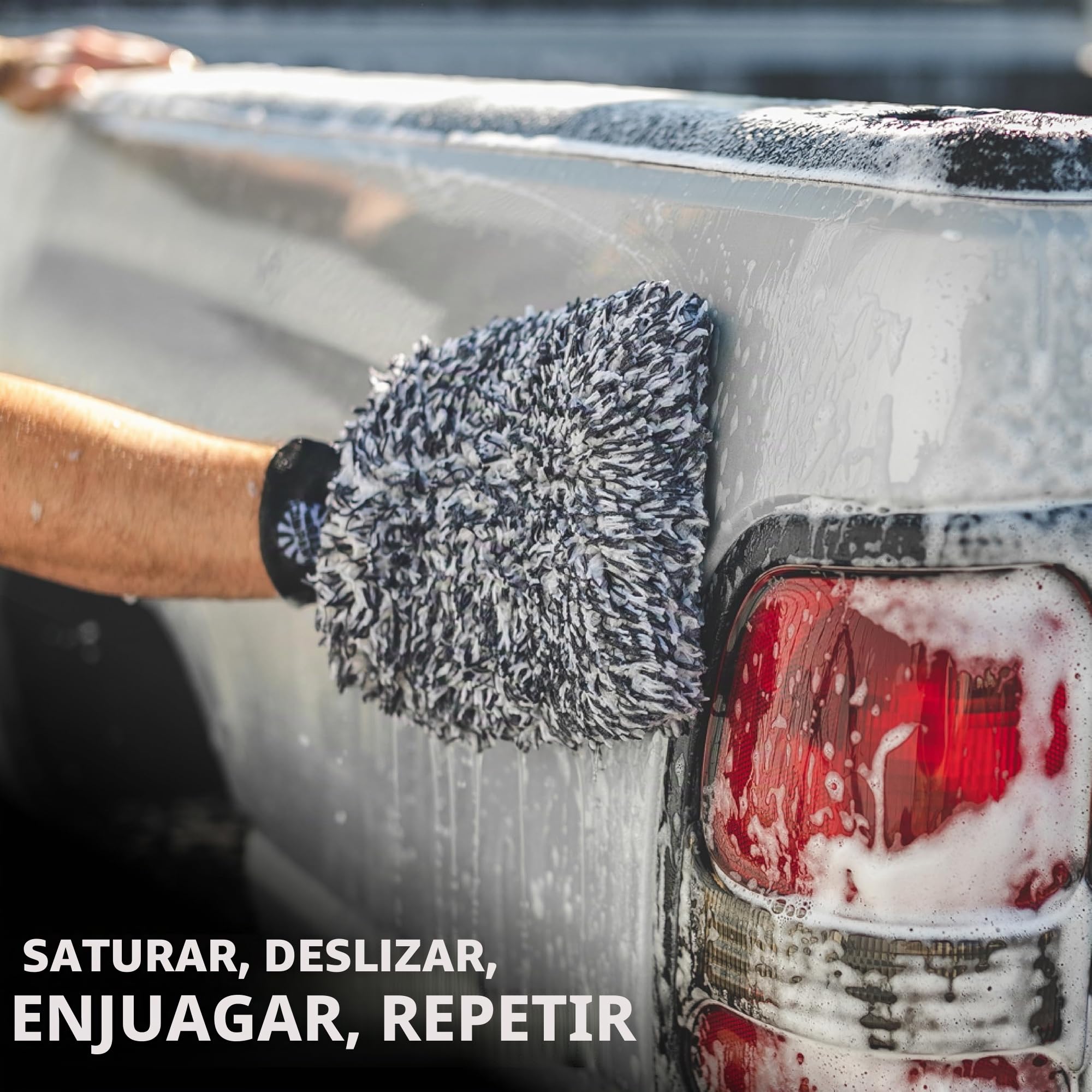 The Rag Company - Cyclone Ultra Wash Mitts - 70/30 'Gauntlet' mezcla de microfibra coreana, acolchado de espuma, sin arañazos, sin pelusas, ideal para lavado sin enjuague, 8 x 9 pulgadas, azul + negro