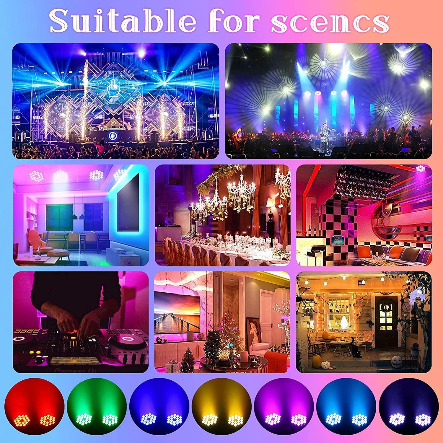 12pc Luminaire de scène à LED UV 200W 18 LED 4-en-1 DMX512 + RGB et 8 canaux avec Infinite Par Light Mixing/Rainbow Effect pour Stage DJ Party Show Bar Halloween Christmas