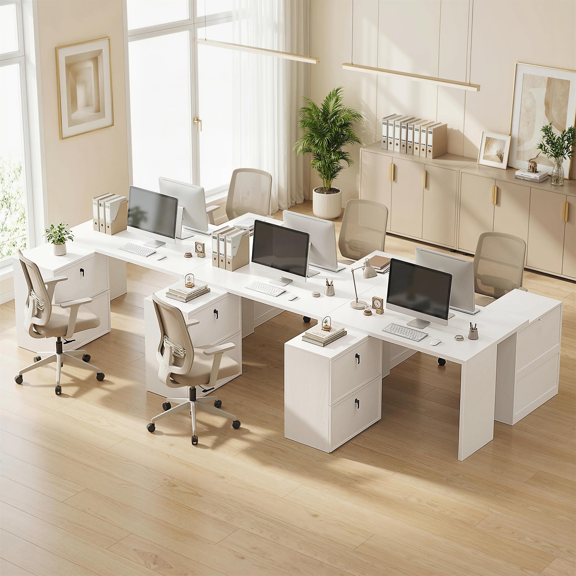 HOMCOM Escritorio Reversible en Forma de L con 2 Cajones Blanco