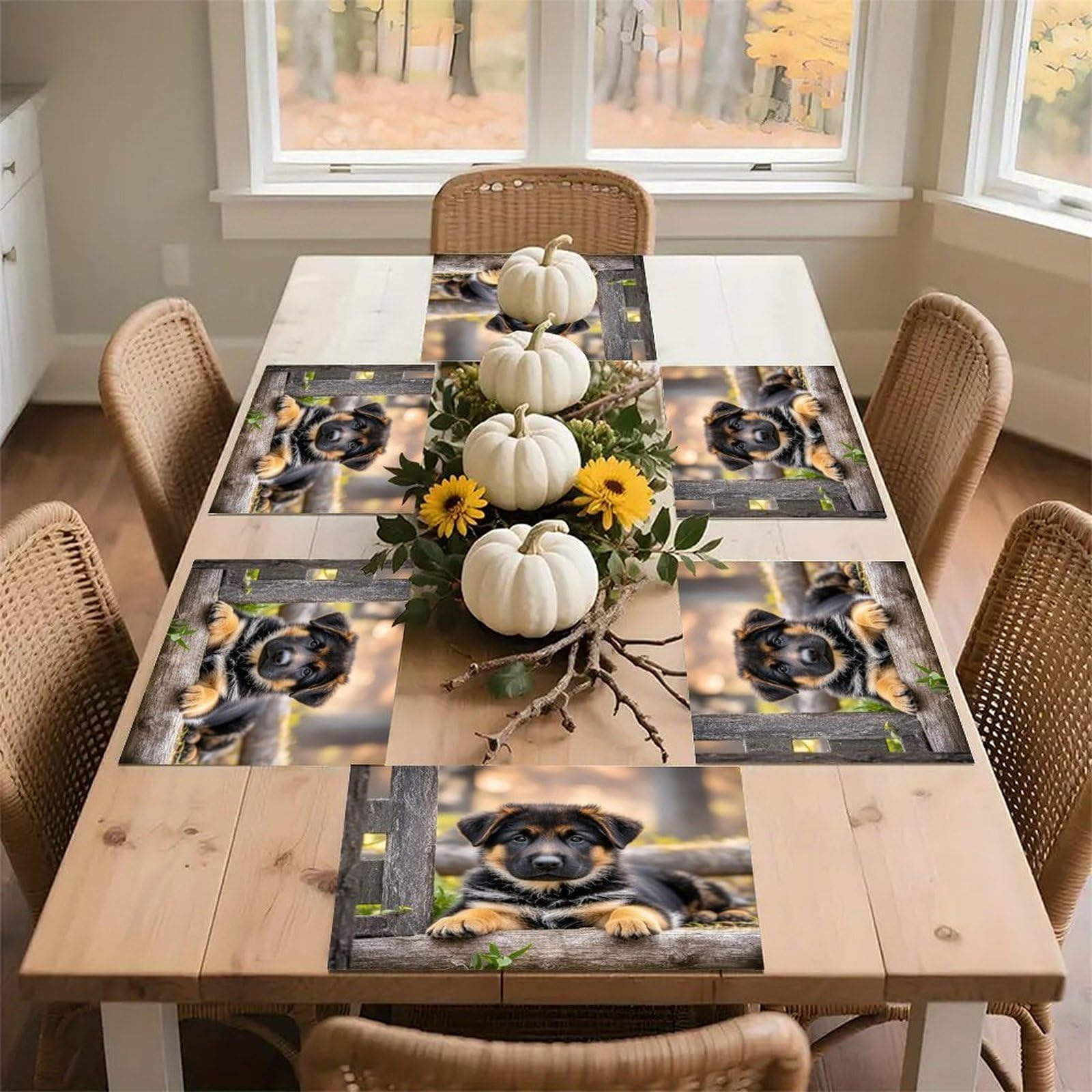 German Shepherd Puppy Placemats Flax Place Mats for Dining Table Rectangle Non-Slip Table Mats Heat Resistant Washable Placemat for Kitchen Home Decor Party Outdoor 12" X 18"