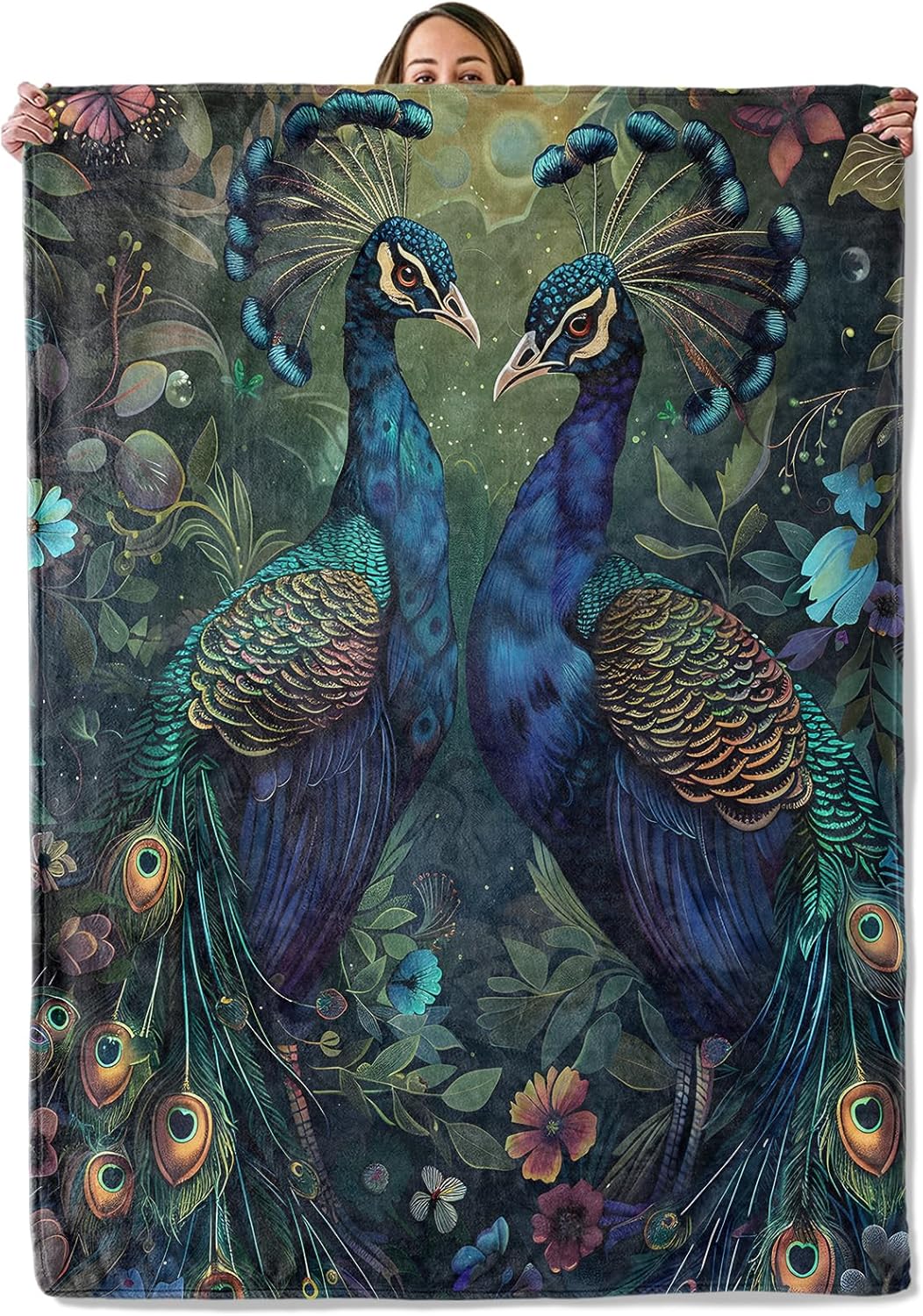 Peacock Gifts, Peacock Theme Blanket for Adults Women Kids, 50x60 in, Cozy Fuzzy Warm Soft Throw Blankets for Bedroom, Camping, Couch, Decor