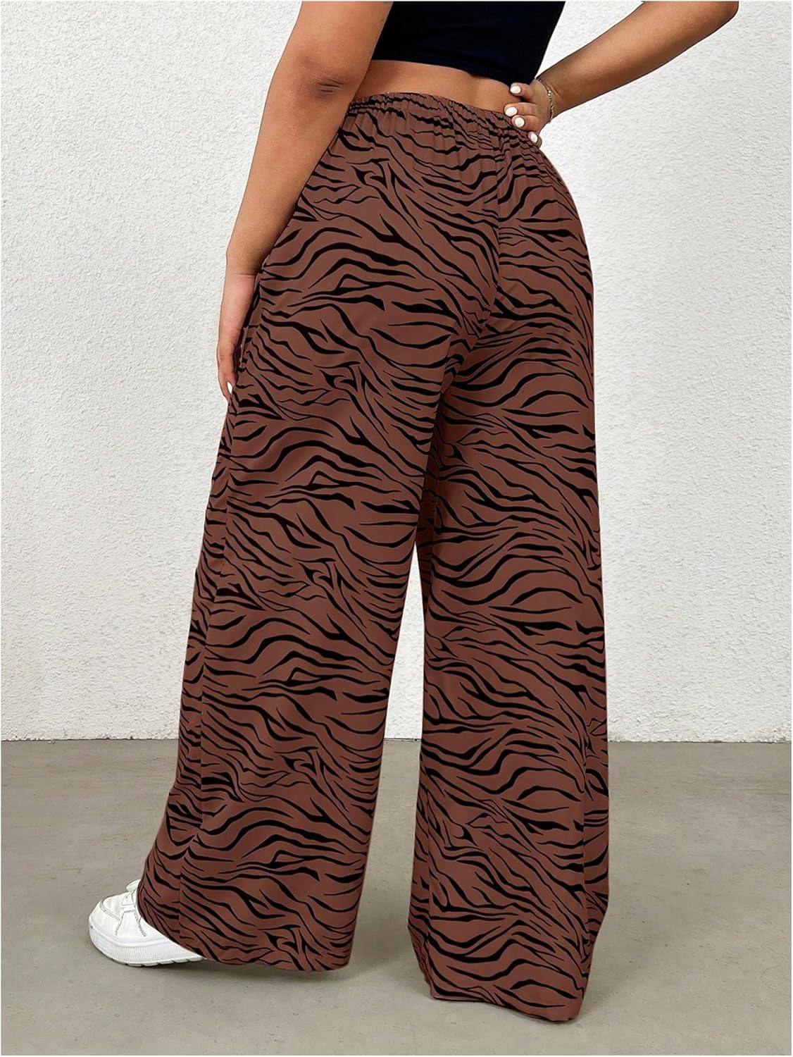 Floerns Women's Plus Size Zebra Wide Leg Pants High Waist Drawstring Casual Trousers - Image 3